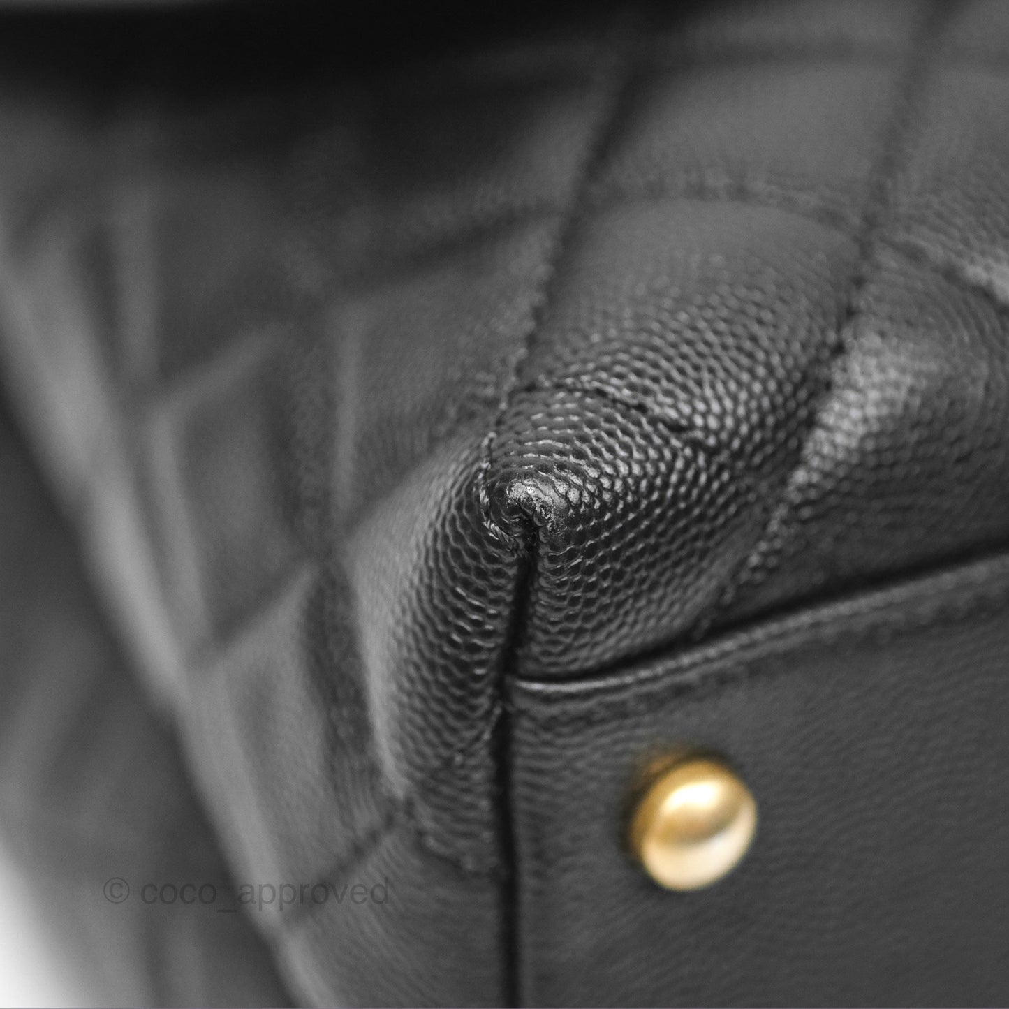 Chanel Medium Coco Handle Quilted Black Caviar Lizard Handle Gold Hardware