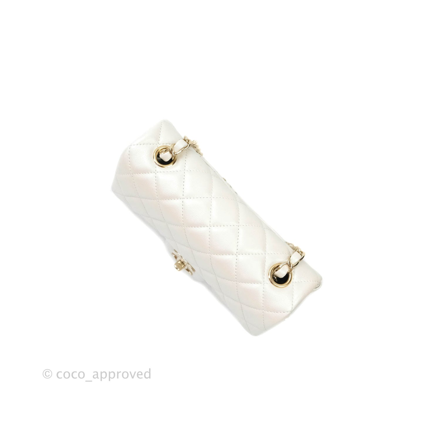 Chanel Quilted Mini Rectangular Iridescent White Lambskin Gold Hardware
