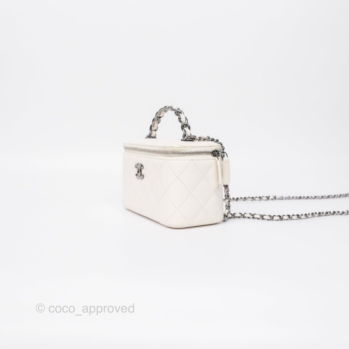Chanel Crystals Top Handle Vanity Rectangular White Lambskin Gun Metal
