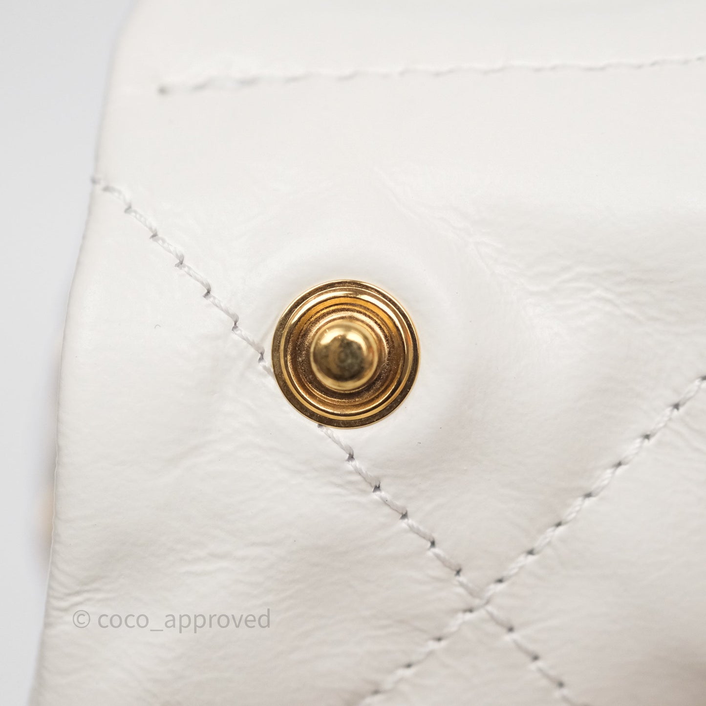 Chanel 22 Small White Aged Calfskin Black Logo Aged Gold Hardware