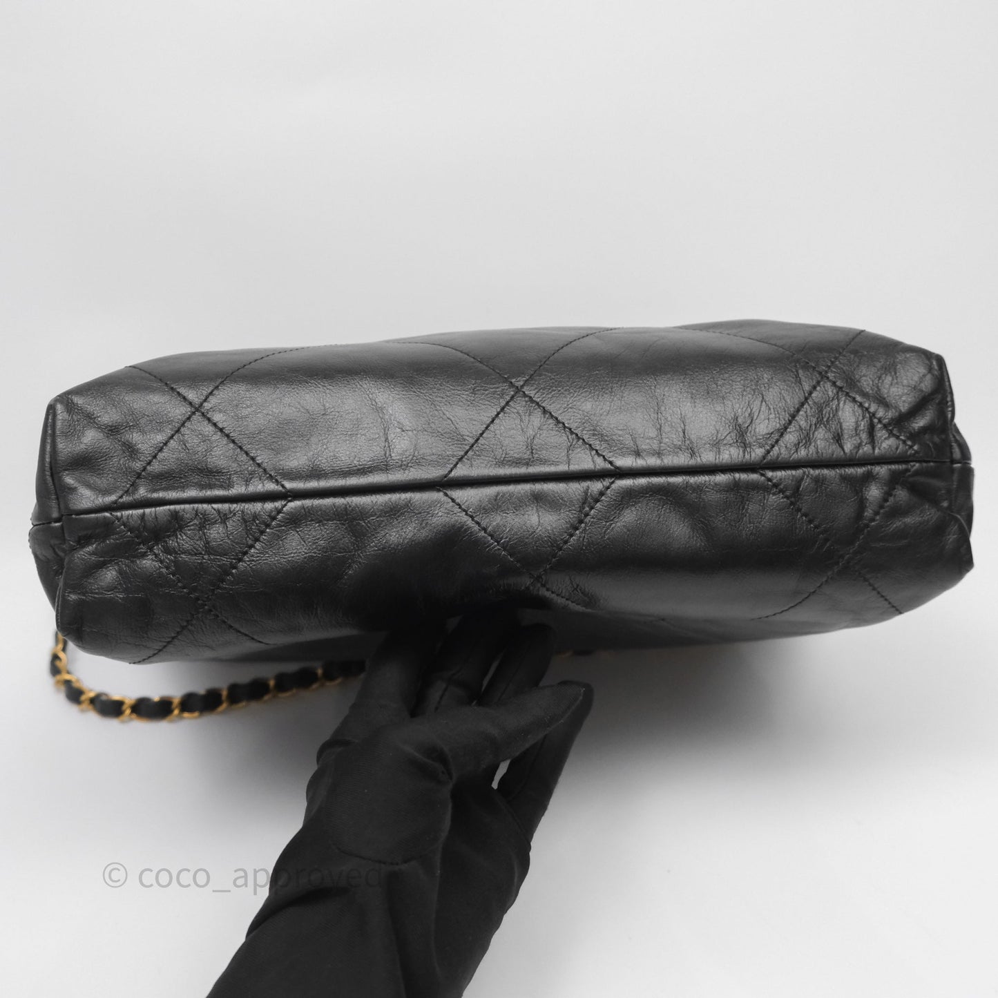 Chanel 22 Small Black Calfskin Aged Gold Hardware