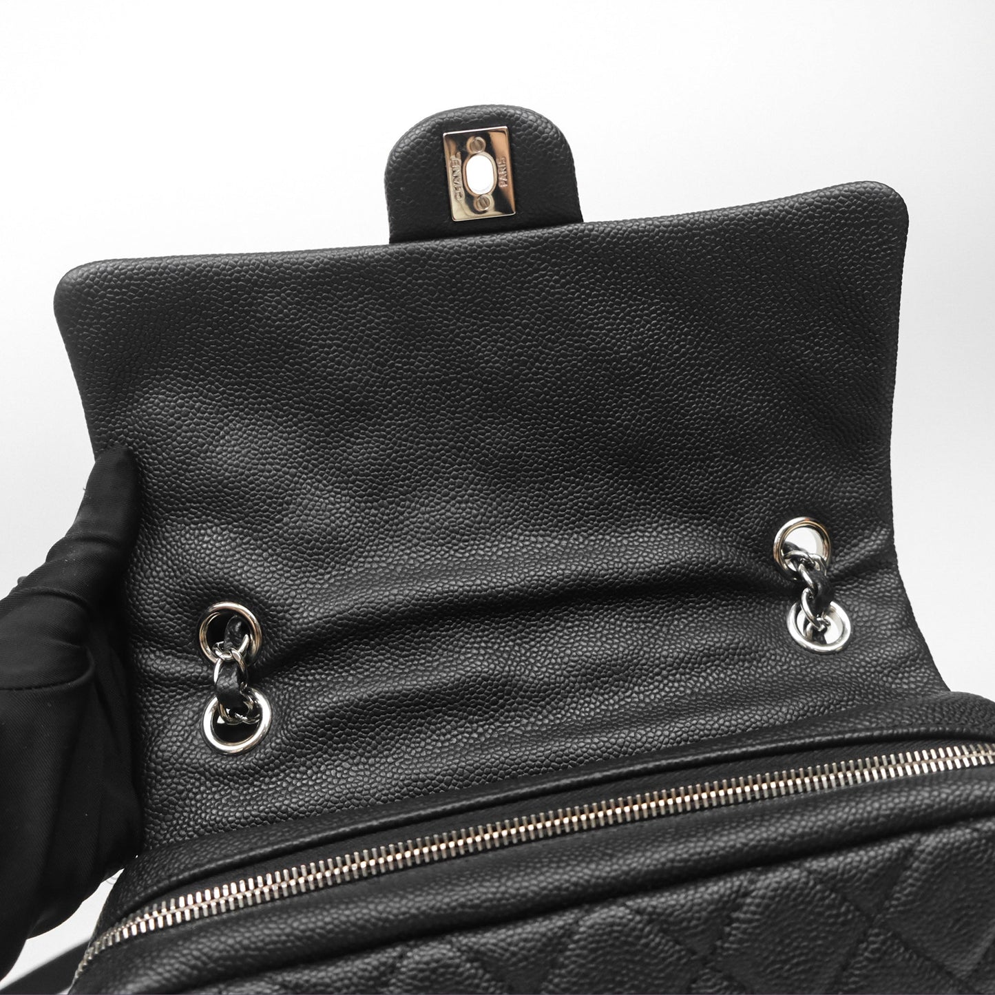 Chanel Quilted Easy Flap Bag Black Caviar Silver Hardware