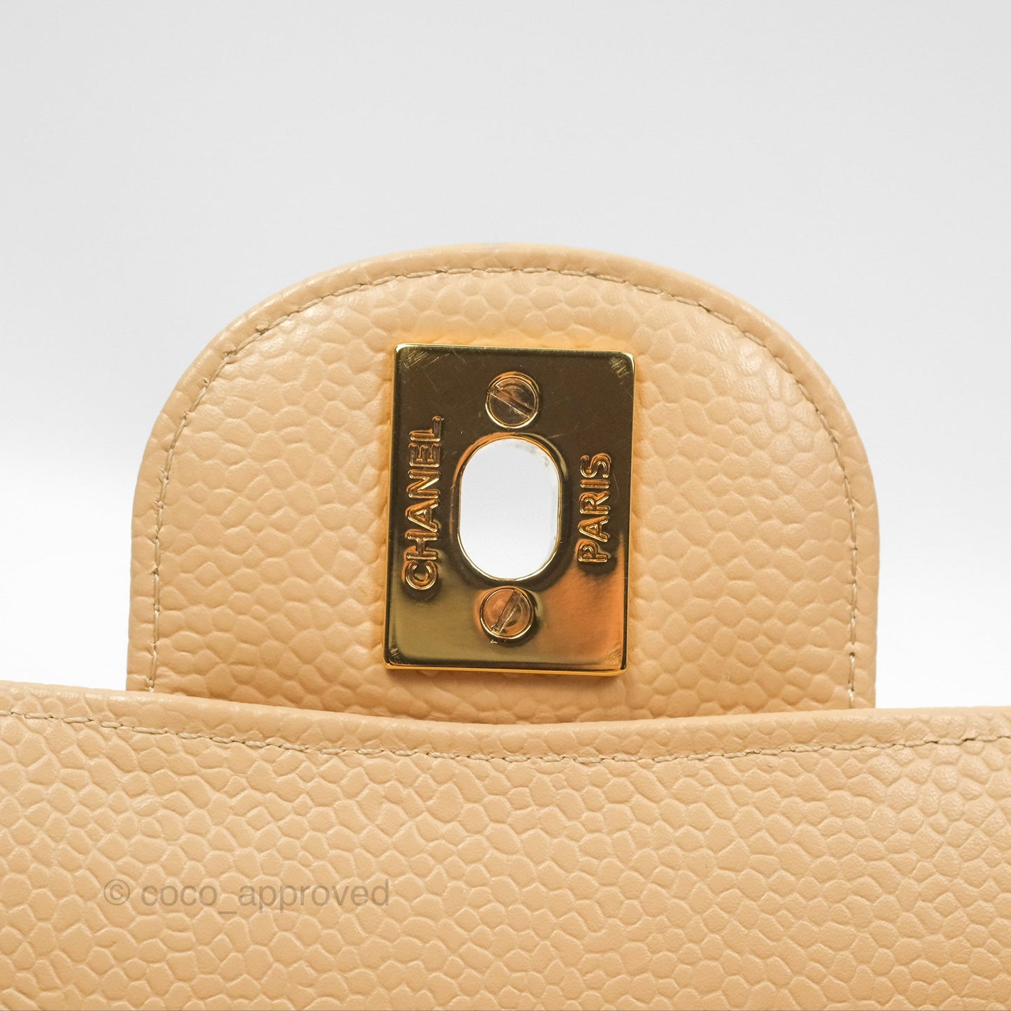 Chanel Classic M/L Medium Flap Quilted Beige Caviar Gold Hardware