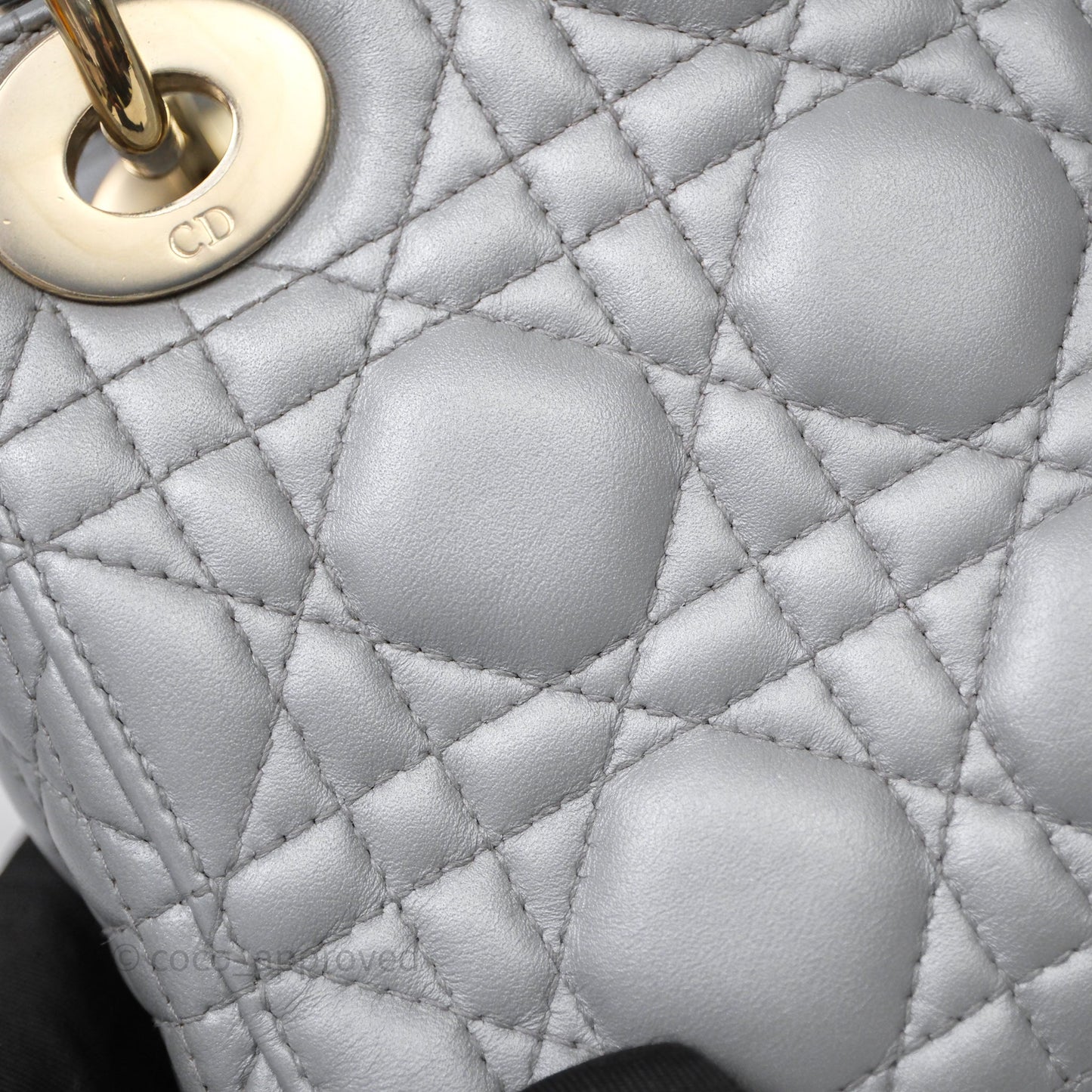 Christian Dior Mini Lady Dior Iridescent Grey Lambskin Cannage Gold Hardware