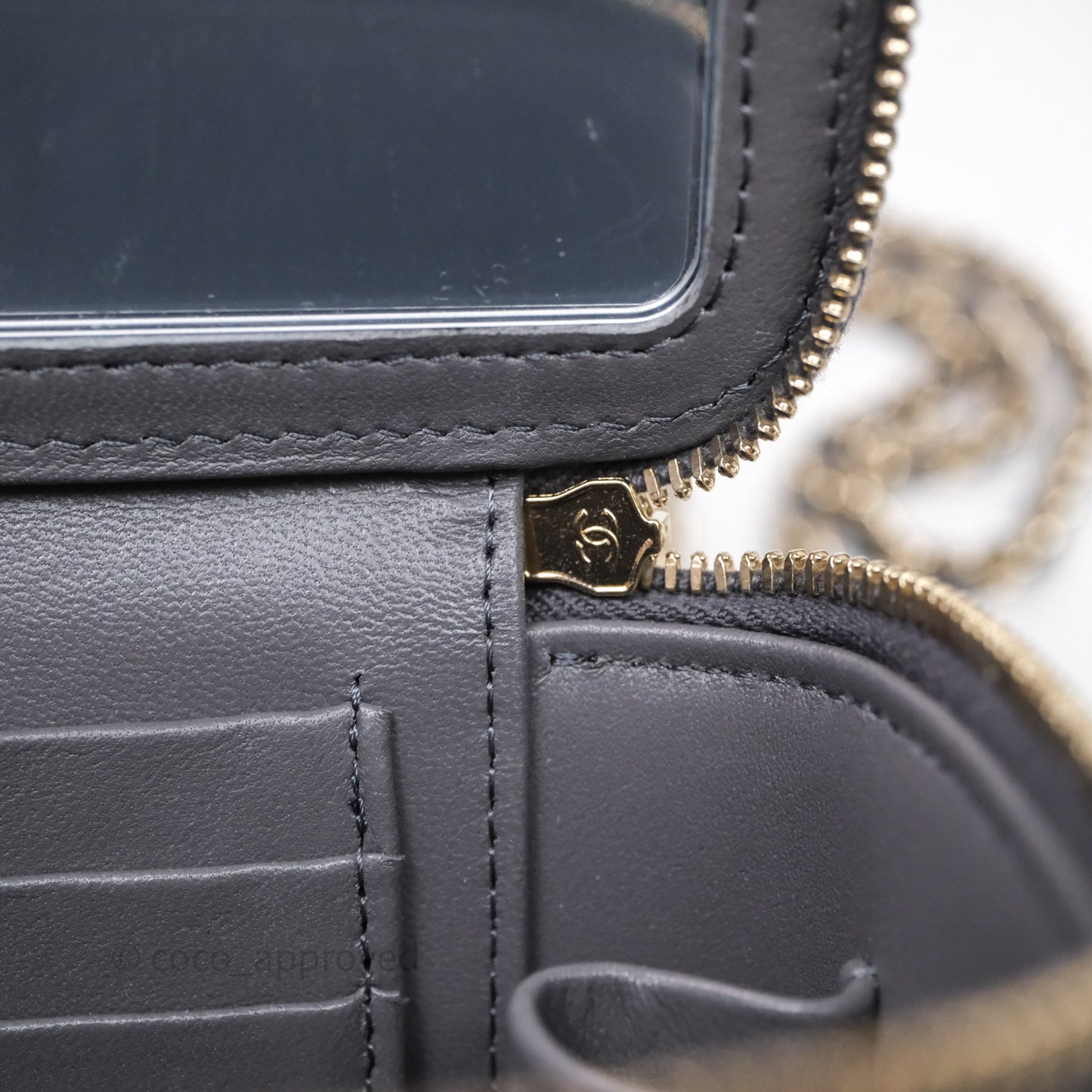 Chanel Vanity Rectangular Top Handle Grey Lambskin Gold Hardware