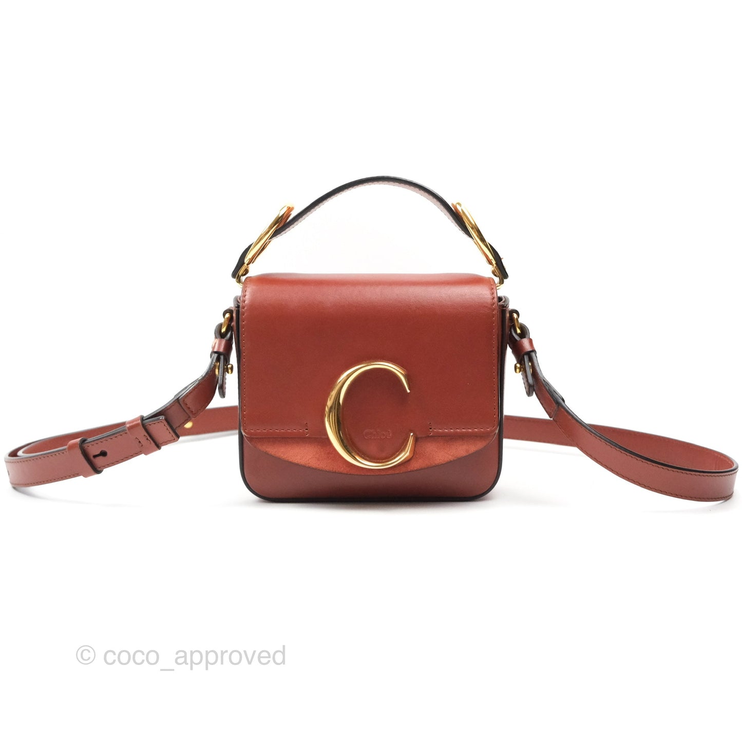 Chloé Mini C Bag Sepia Brown Shiny/Suede Calfskin