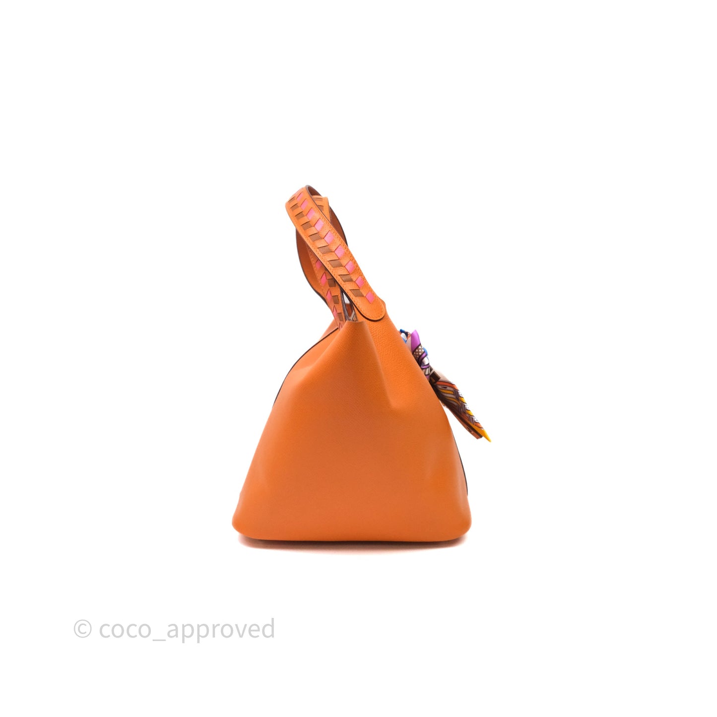 Hermès Tressage De Cuir Picotin Lock 22 Abricot I9/ Rose Azalée 8W/ Gold 37 Epsom Palladium Hardware