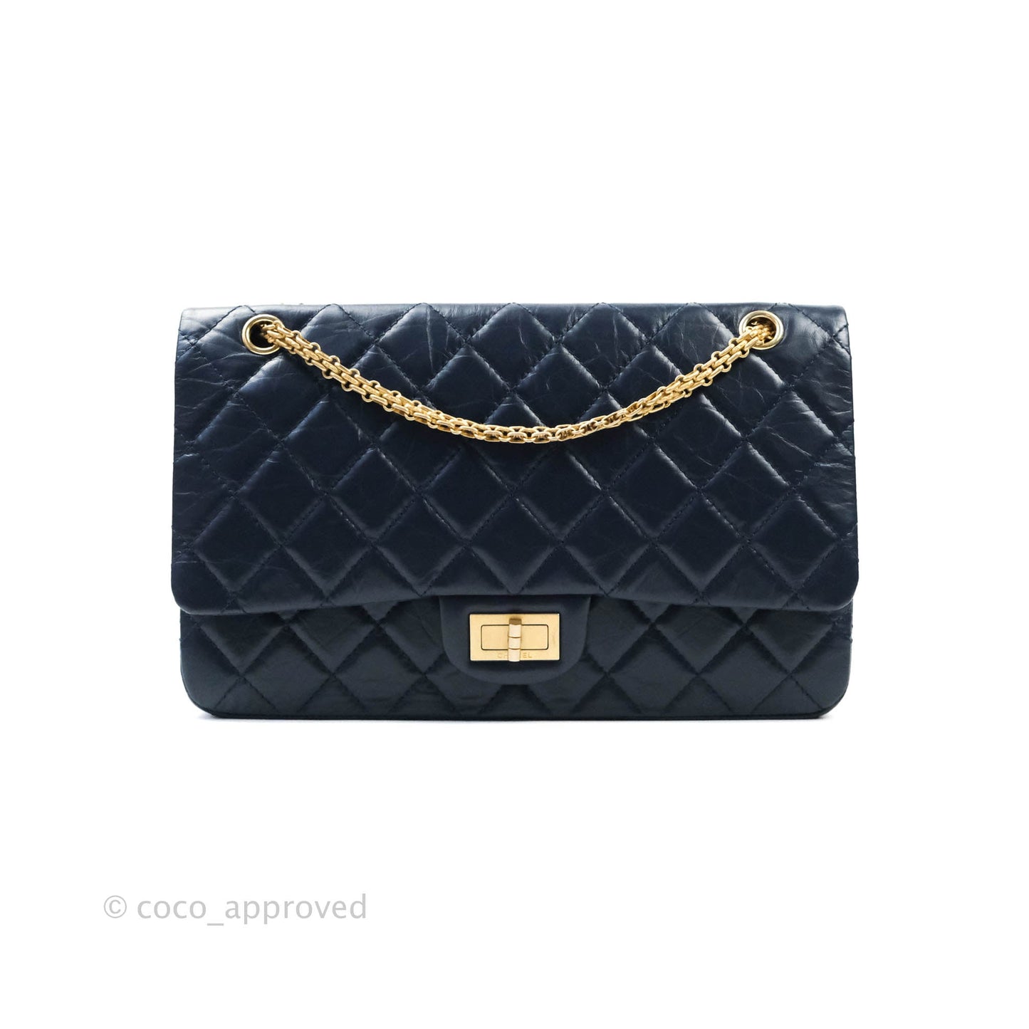 Chanel Reissue 227 Quilted Aged Calfskin Navy Aged Gold Hardware