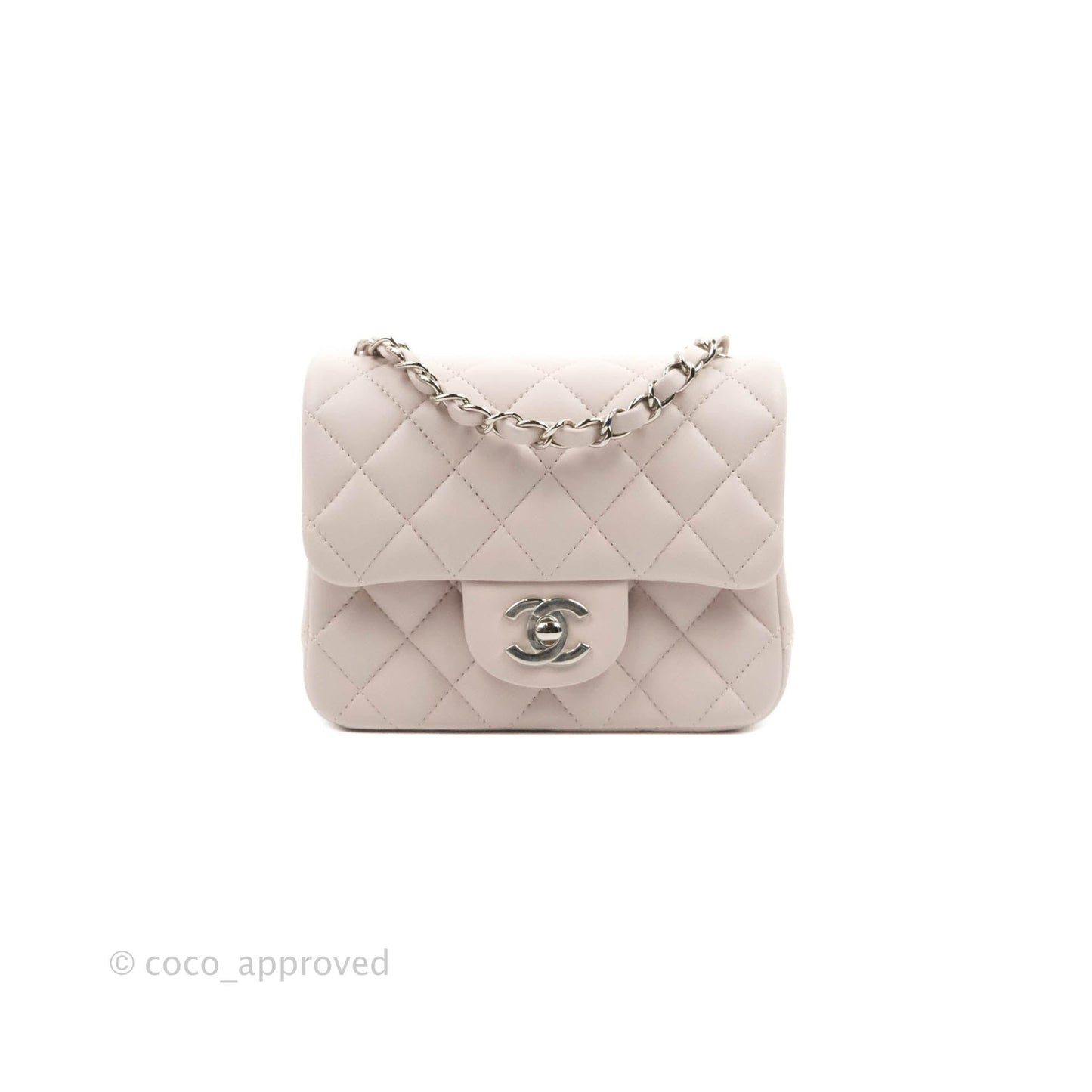 Chanel Quilted Mini Square Light Lilac Pink Lambskin Silver Hardware