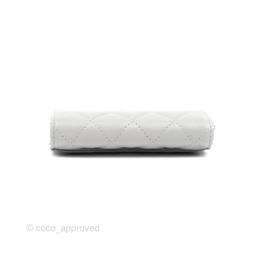 Chanel Caviar Quilted Flap Card Holder Grey Gold Hardware 21A