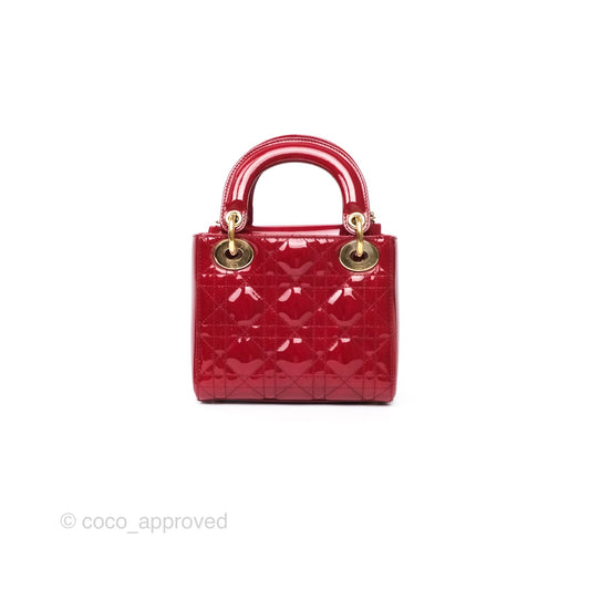 Christian Dior Mini Lady Dior Red Patent Cannage Gold Hardware