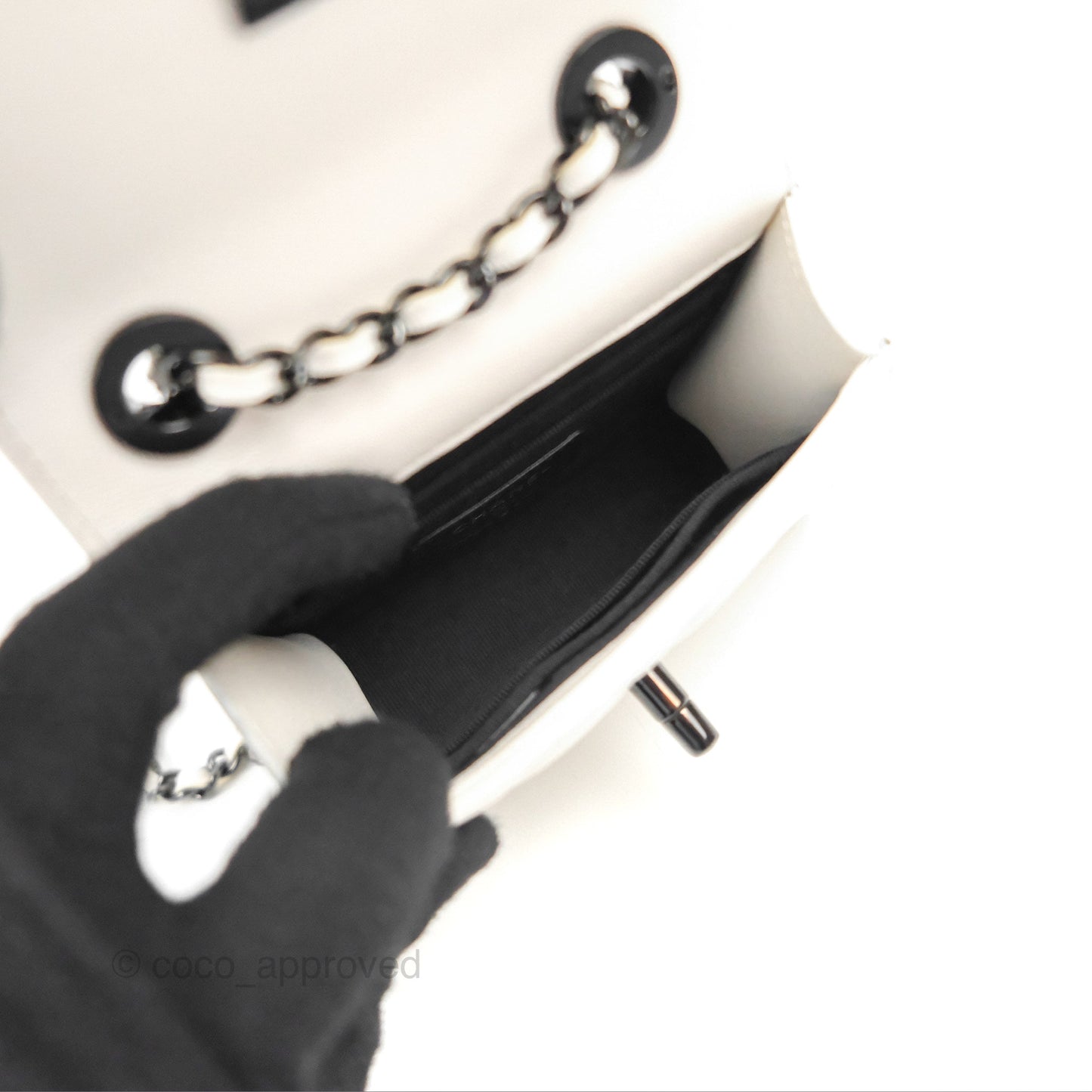 Chanel Mini Quilted Trendy CC Clutch With Chain White Lambskin Black Hardware