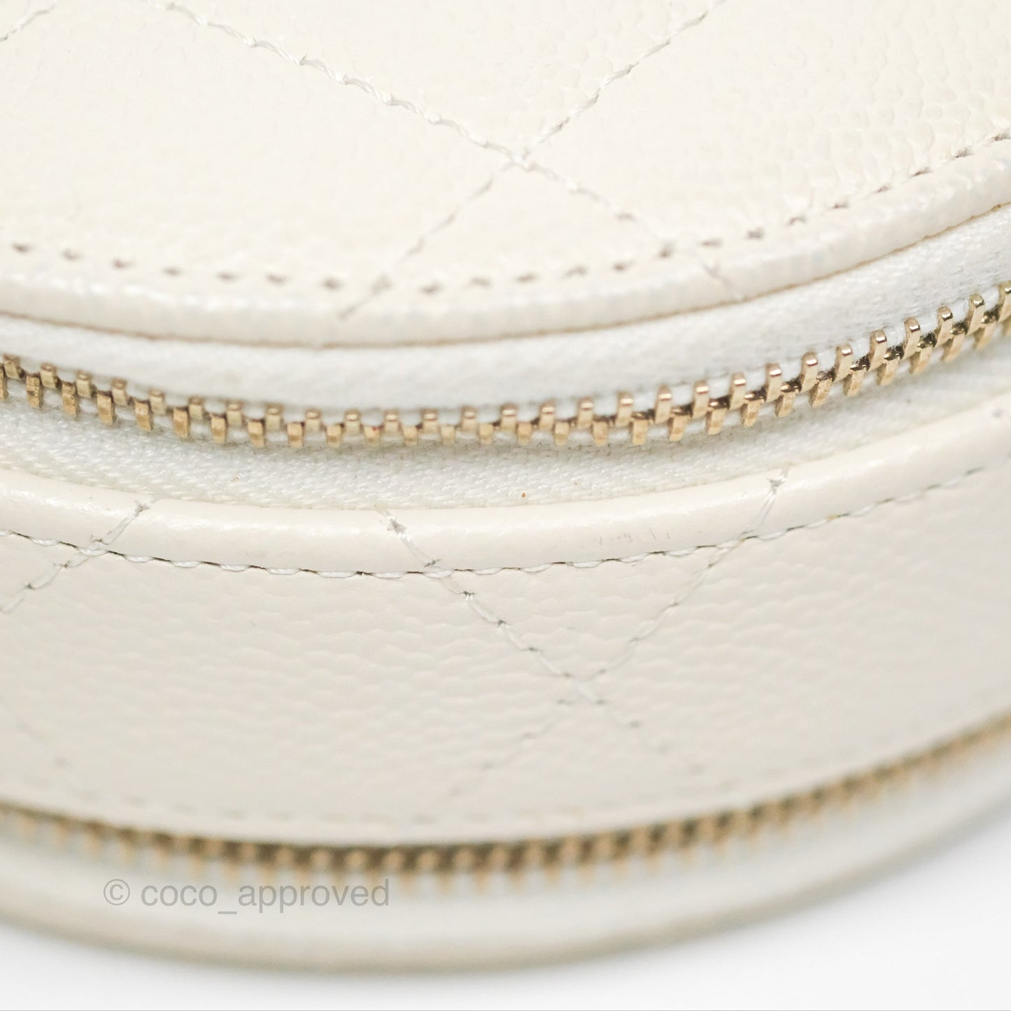 Chanel Mini Round Vanity Bag Handle With Care Ivory Caviar
