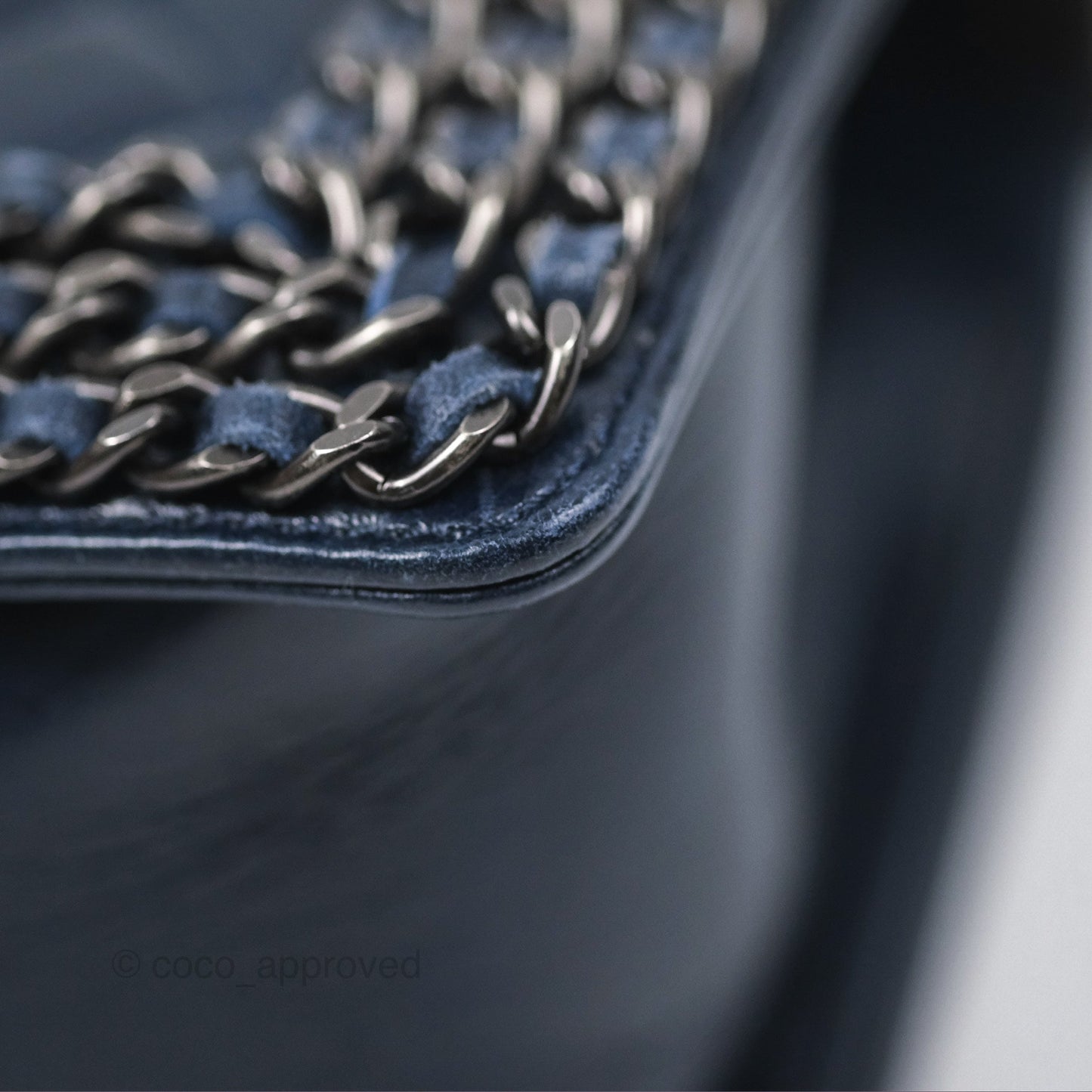 Chanel Medium Chain Edge Boy Quilted Navy Aged Glazed Calfskin Ruthenium Hardware