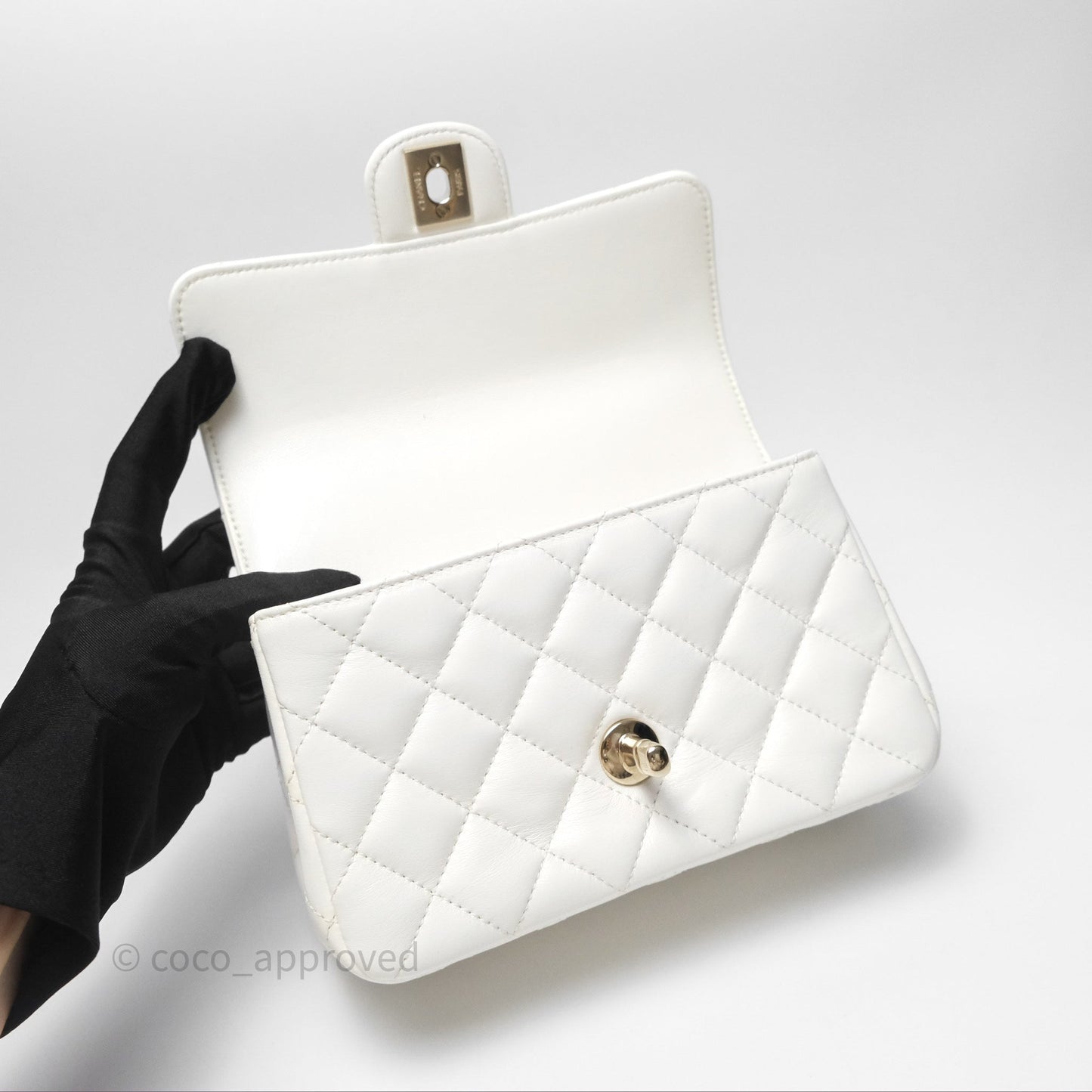 Chanel Crystals Top Handle Mini Rectangular Flap Bag White Lambskin Gold Hardware