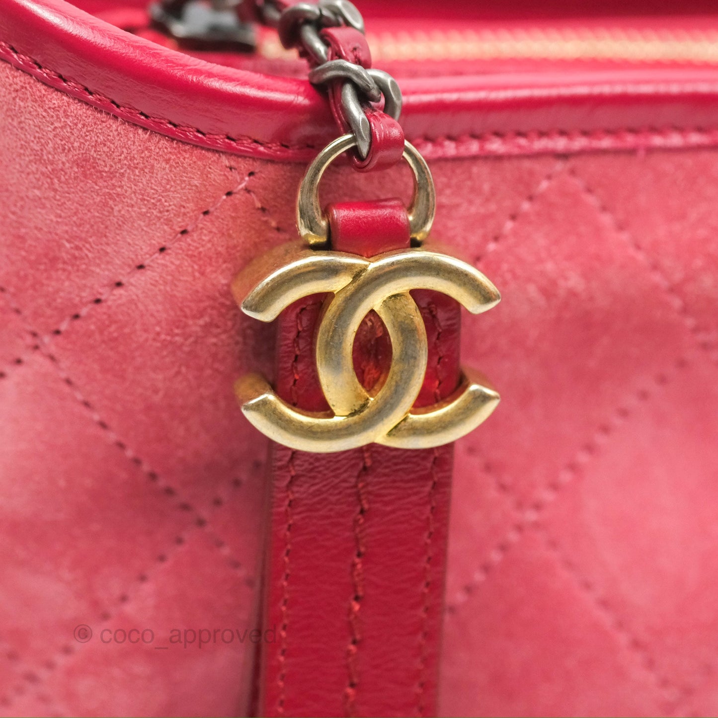 Chanel Small Gabrielle Hobo Quilted Red Velvet Aged Calfskin