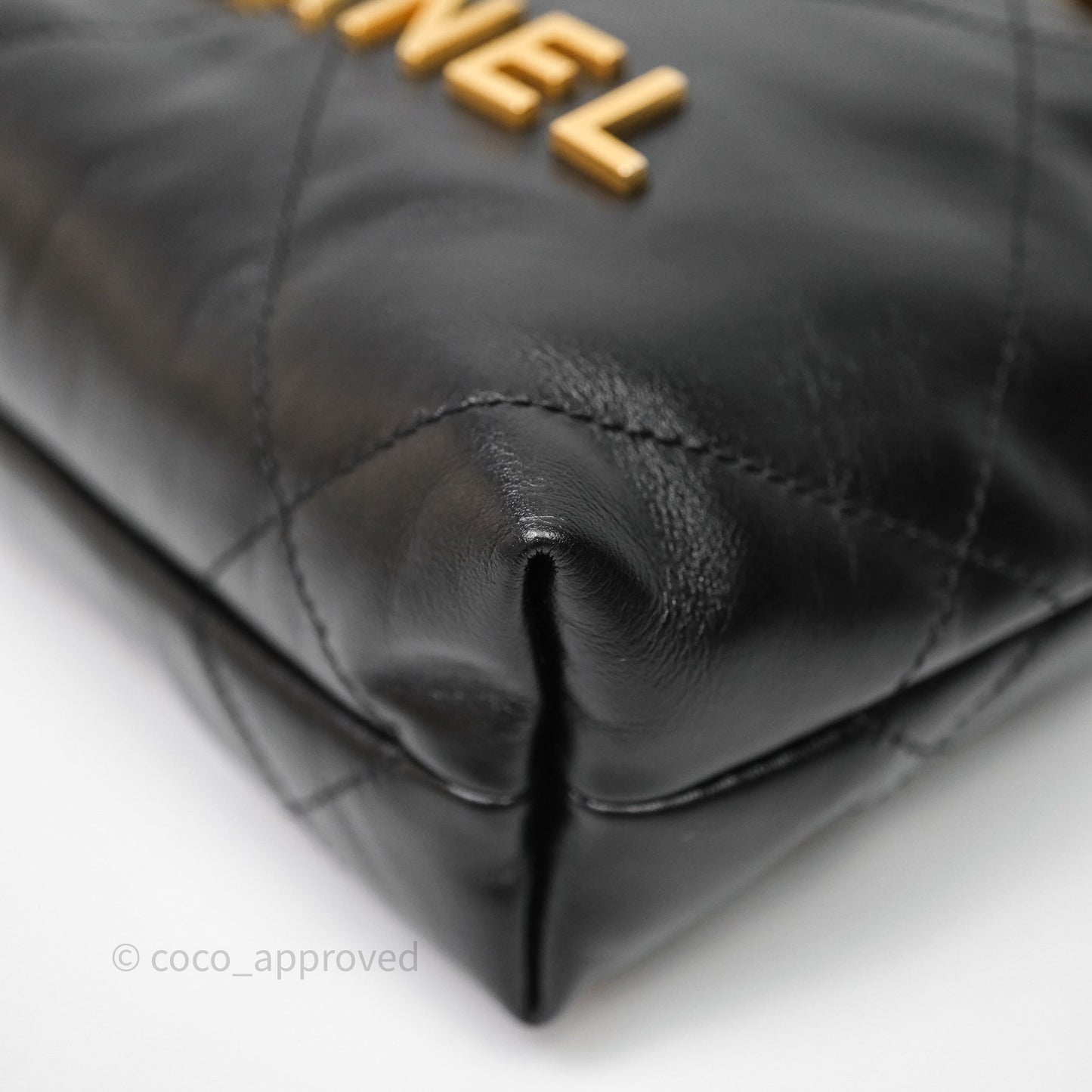Chanel 22 Mini Bag Black Shiny Crumpled Calfskin Aged Gold Hardware