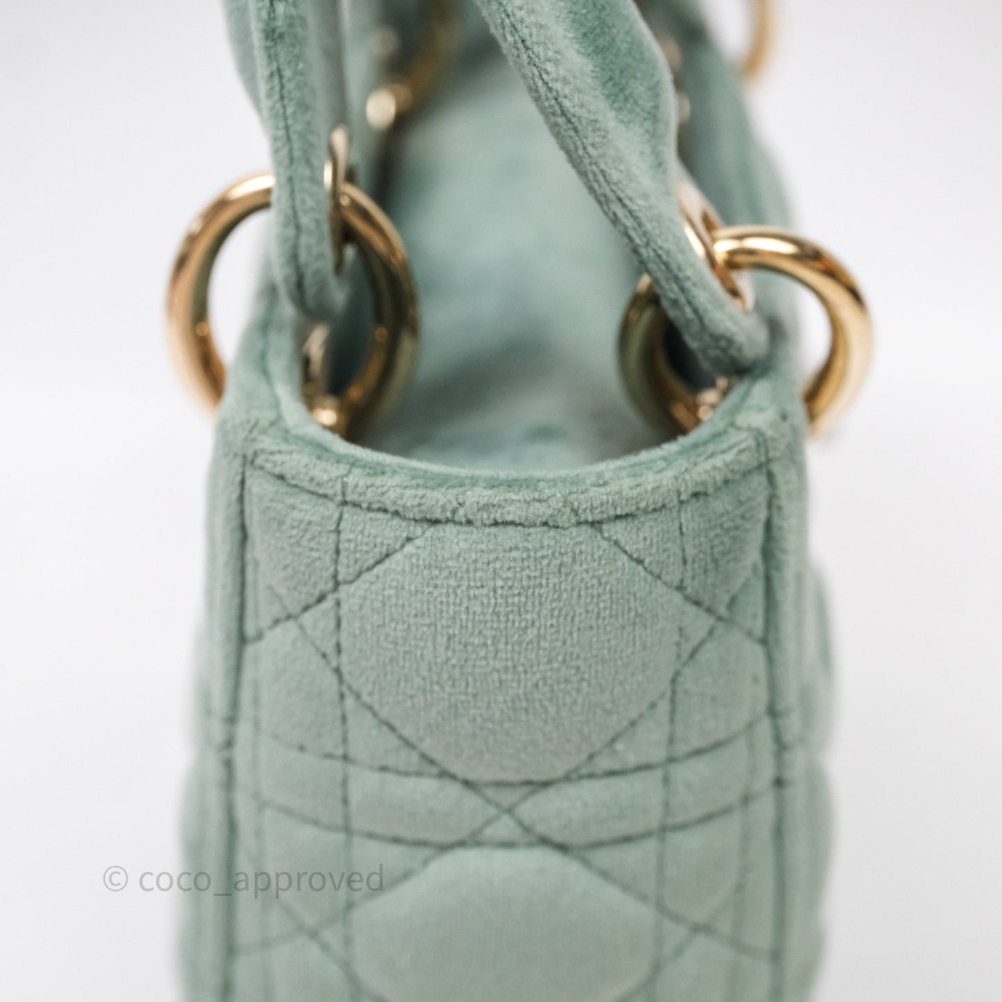Christian Dior Mini Lady Dior Green Suede Cannage Gold Hardware