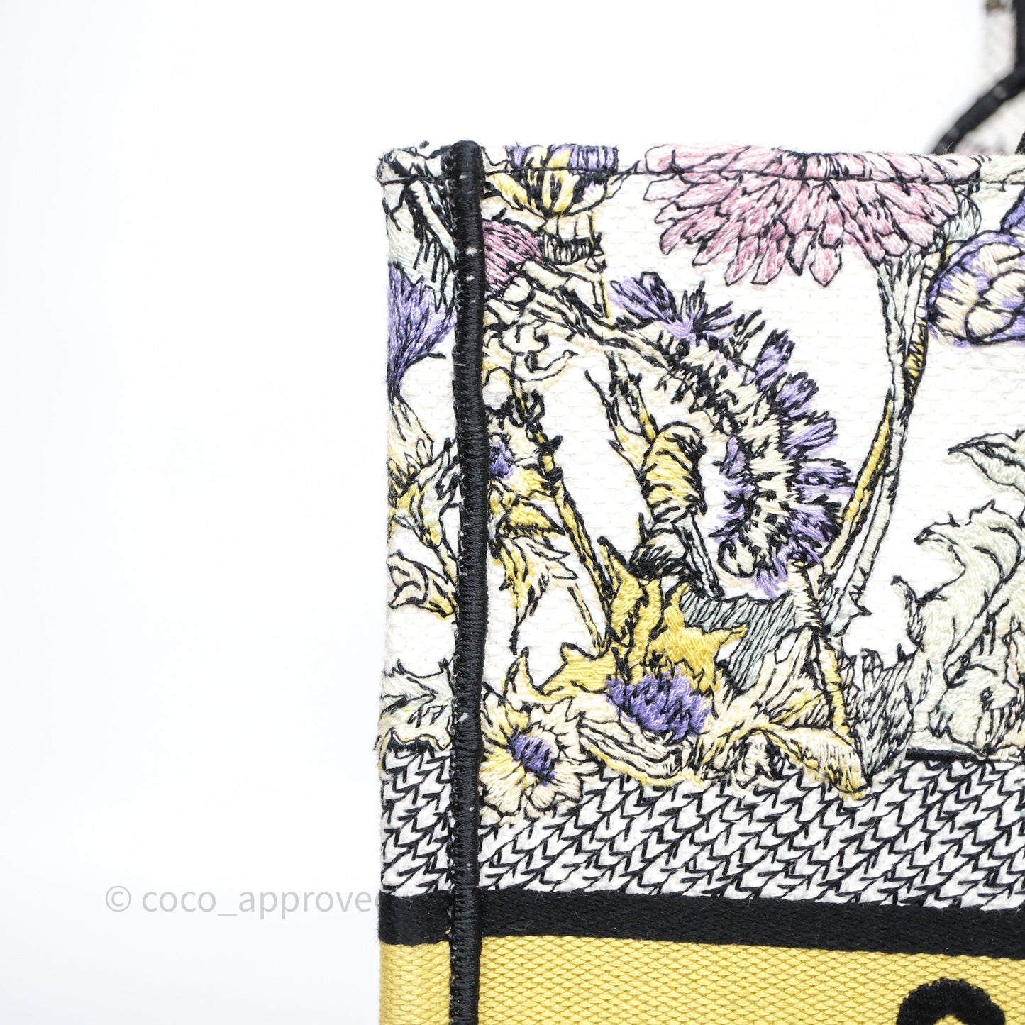 Christian Dior Medium (Old Small) Book Tote Latte Embroidery with Yellow Multicolor Dior Chardons Motif