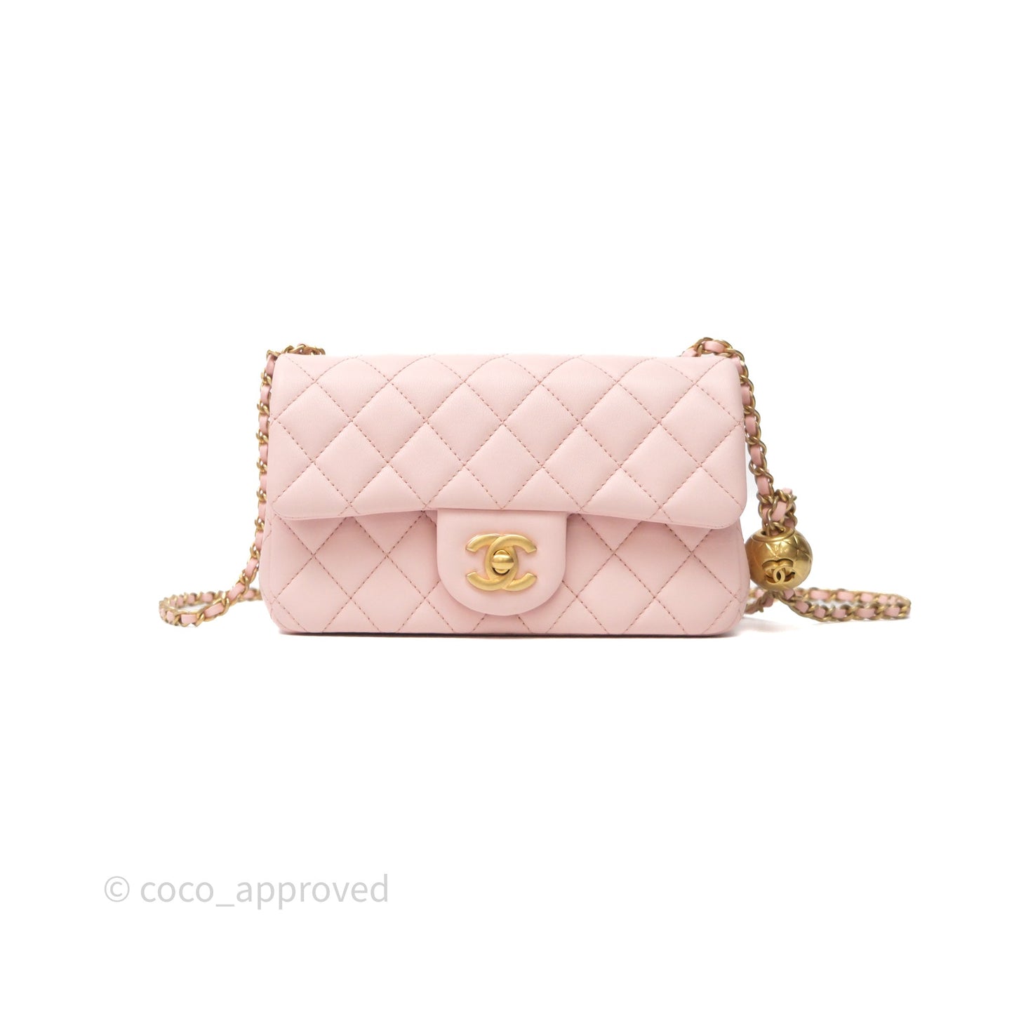 Chanel Mini Rectangular Pearl Crush Baby Pink Lambskin Aged Gold Hardware
