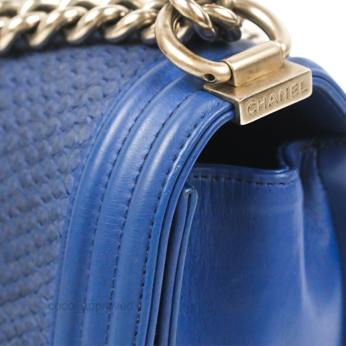 Chanel Medium Boy Blue Python Matte Silver Hardware