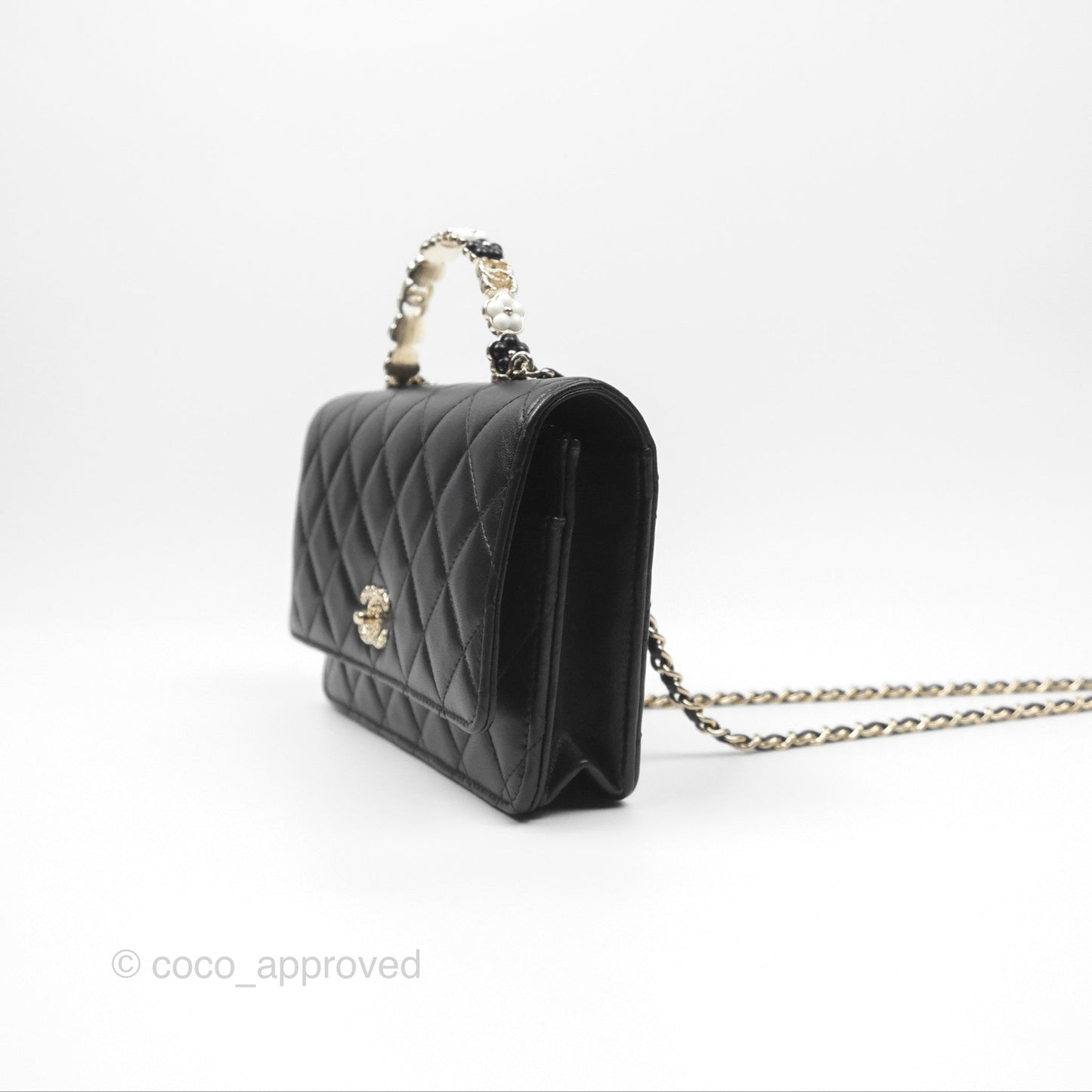 Chanel Camellia Handle WOC with Chain Black Lambskin 23K