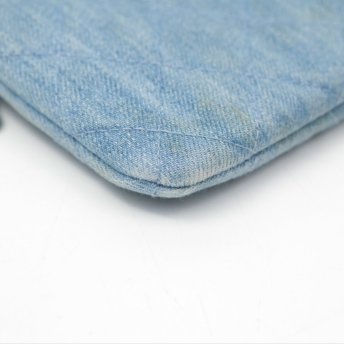 Chanel Mini Reissue O Case Quilted Light Blue Denim Aged Gold Hardware