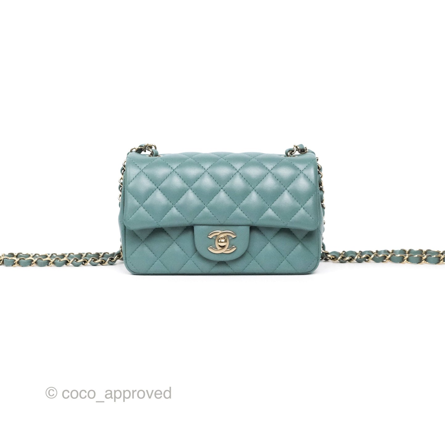 Chanel Quilted Mini Rectangular Flap Turquoise Blue Lambskin Gold Hardware