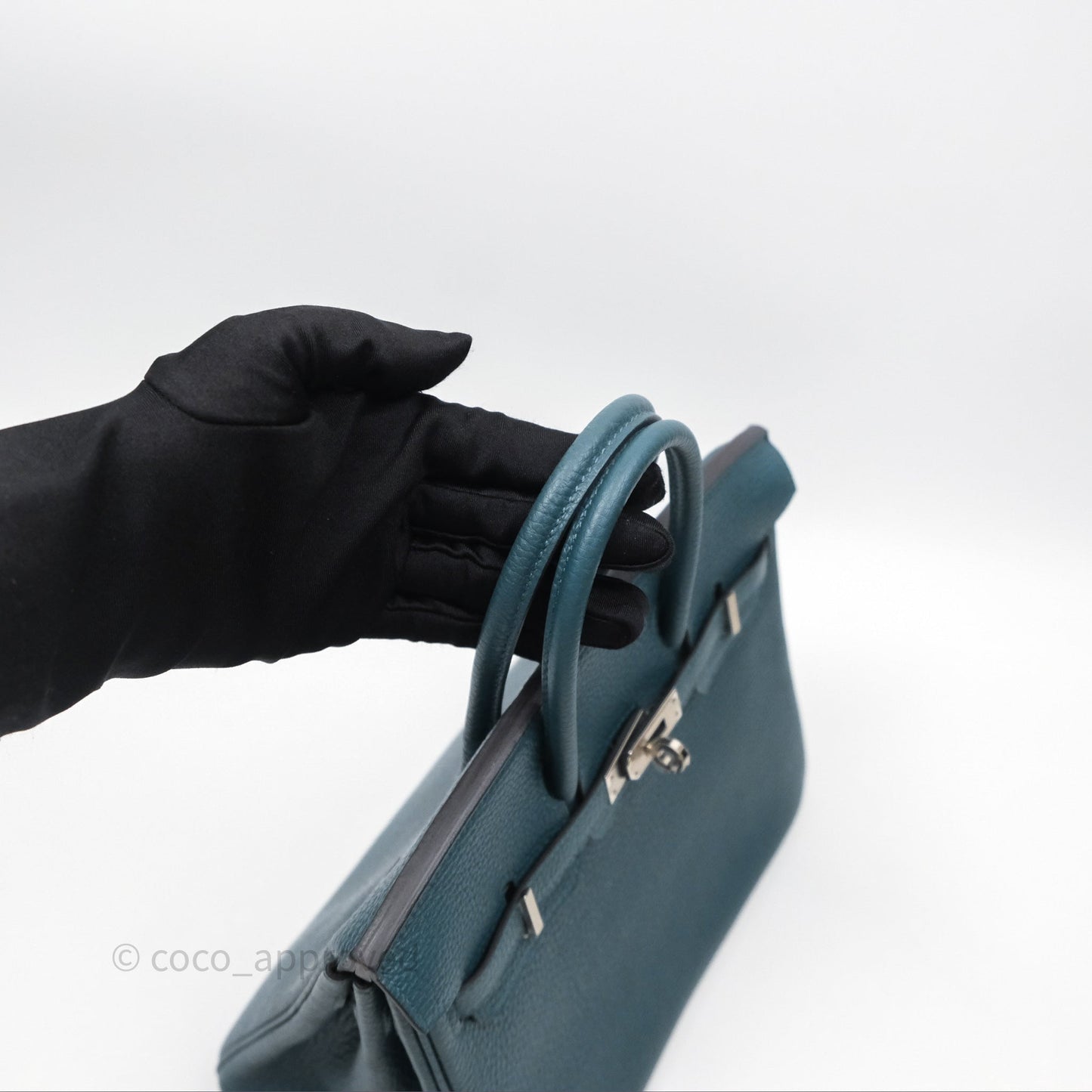 Hermès Birkin 25 Retourne Vert Bosphore W0 / Bleu Océan Z7 Togo Palladium Hardware