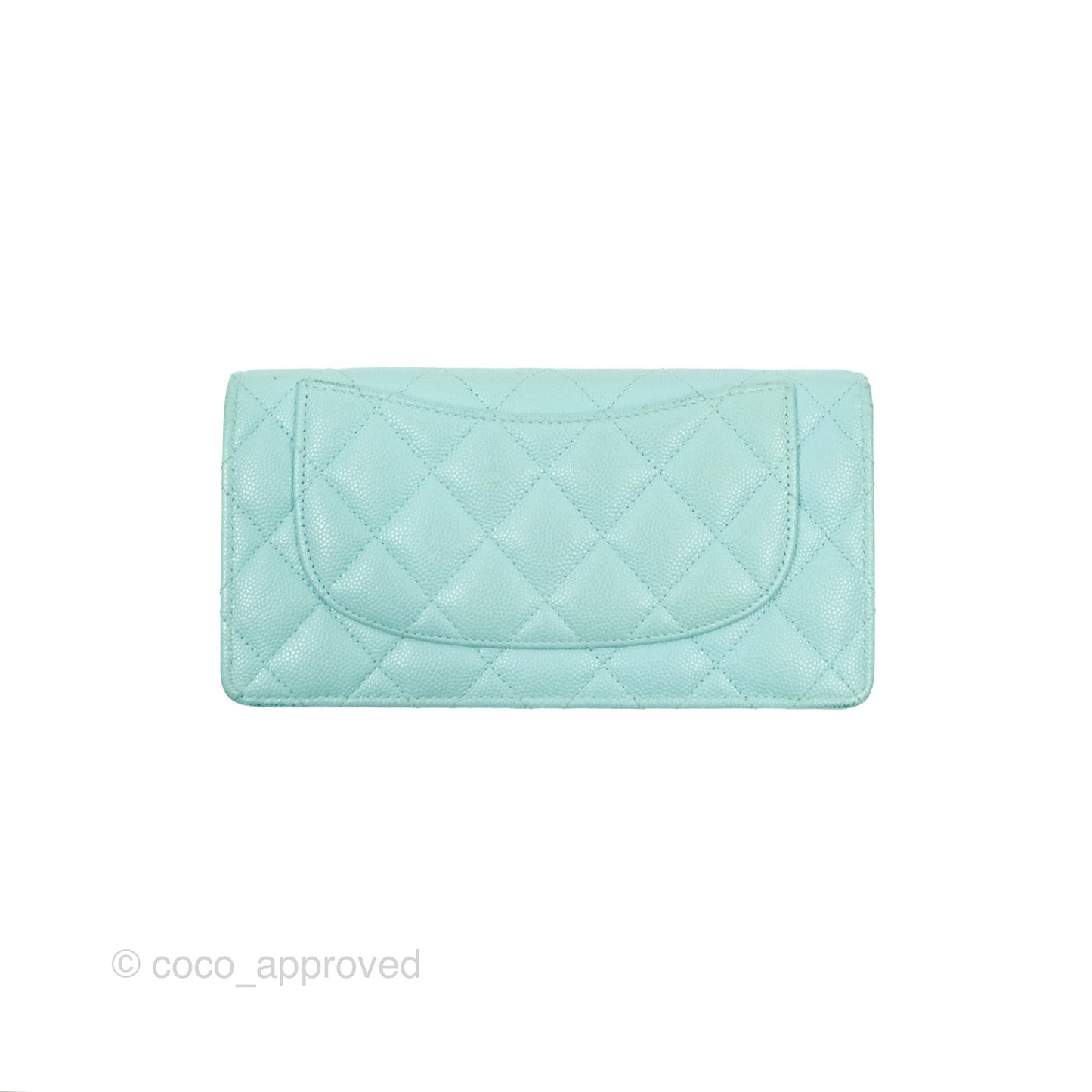 Chanel Classic Quilted Long Wallet Tiffany Blue Caviar Gold Hardware