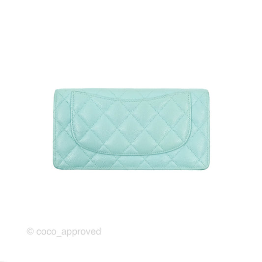 Chanel Classic Quilted Long Wallet Tiffany Blue Caviar Gold Hardware