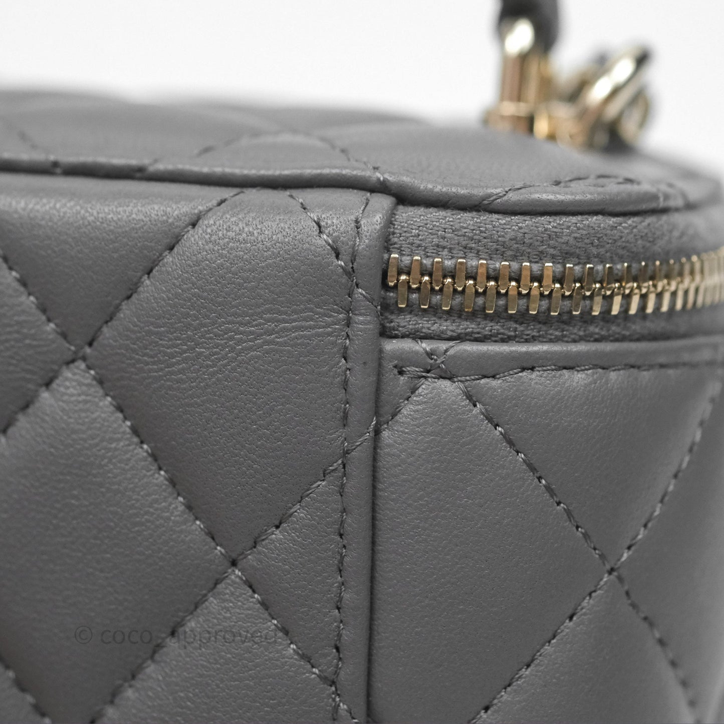 Chanel Mini Top Handle Vanity With Chain Grey Lambskin Gold Hardware