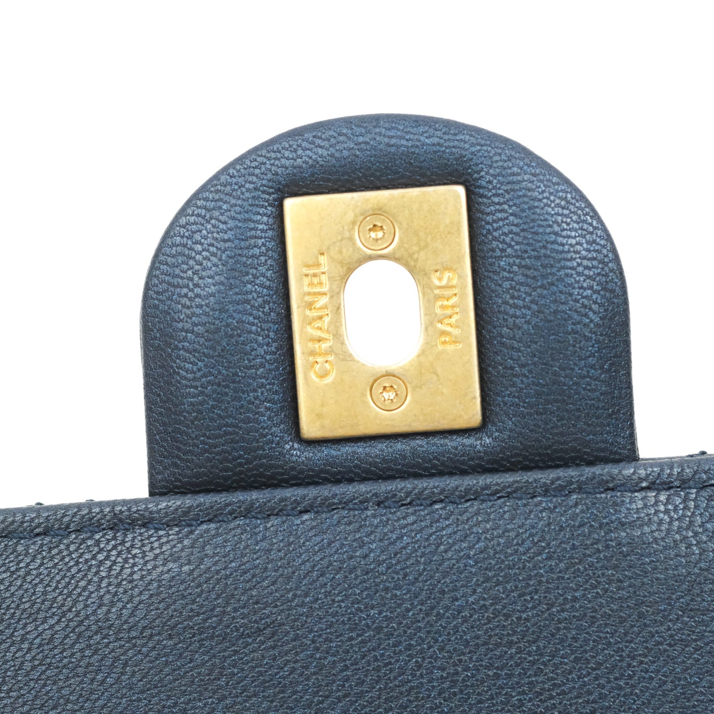 Chanel Quilted Chic Pearls Flap Iridescent Navy Lambskin Aged Gold Hardware
