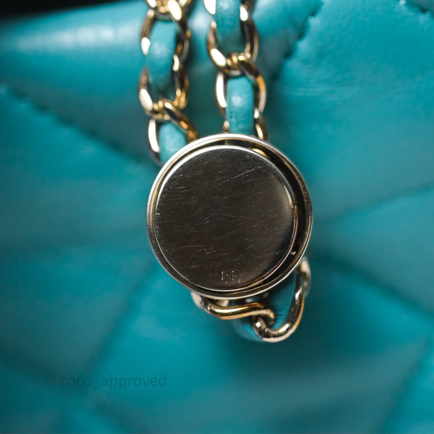 Chanel Pearl CC Drawstring Bucket Bag Teal Green Lambskin Gold Hardware