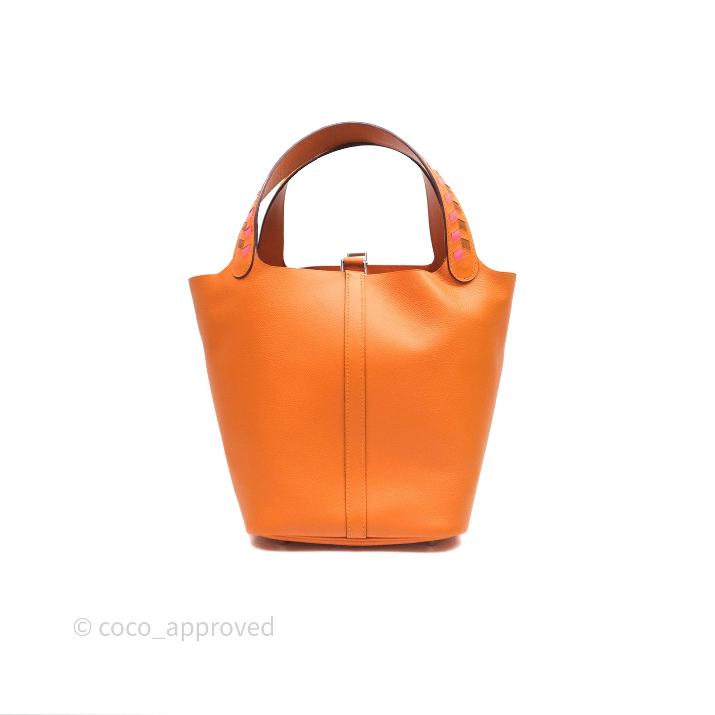 Hermès Tressage De Cuir Picotin Lock 22 Abricot I9/ Rose Azalée 8W/ Gold 37 Epsom Palladium Hardware