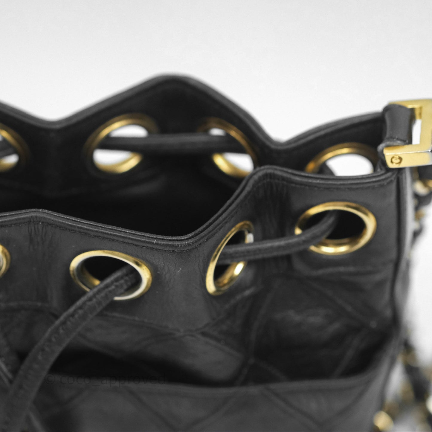 Chanel Vintage Mini CC Bucket Bag Black Lambskin Gold Hardware