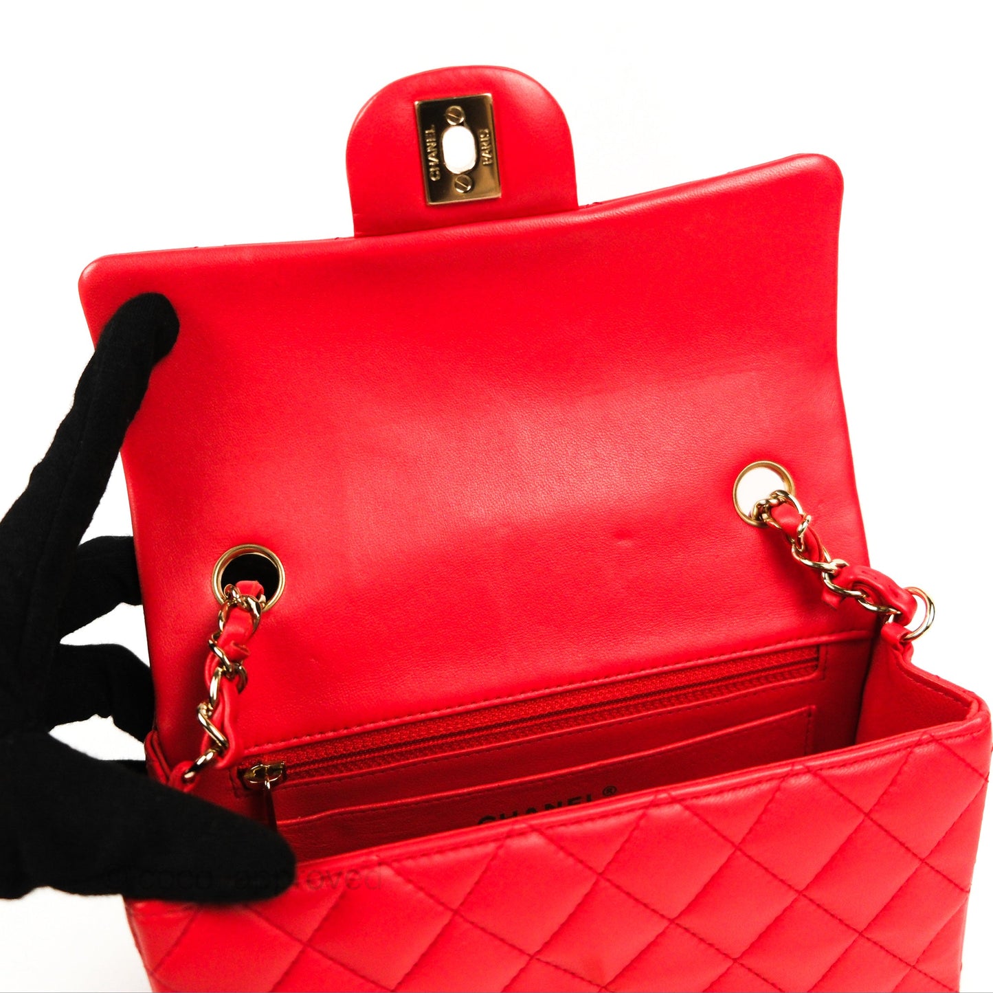 Chanel Quilted Mini Rectangular Flap Red Lambskin Gold Hardware