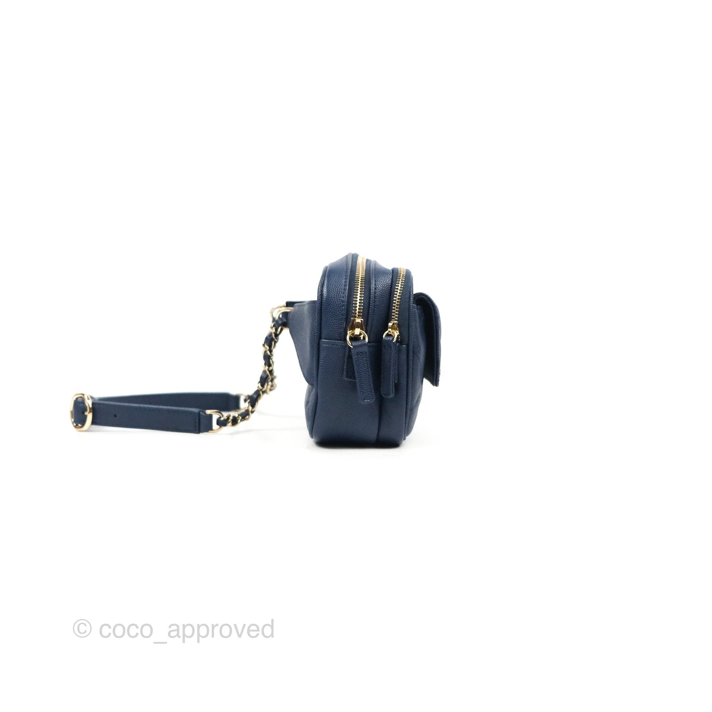 Chanel Quilted Caviar Waist Bag Navy Gold Hardware With Detachable Pouch