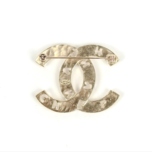 Chanel CC Pearl Crystal Logo Brooch Gold Tone 21K