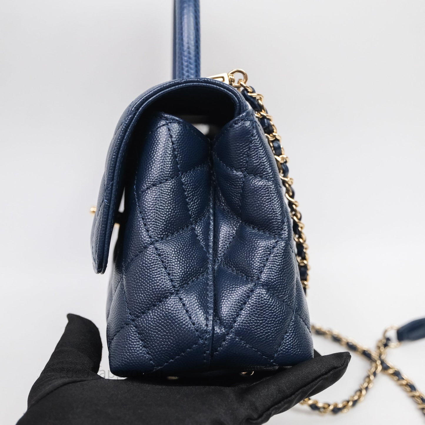 Chanel Small Coco Handle Navy Caviar Gold Hardware Lizard Handle
