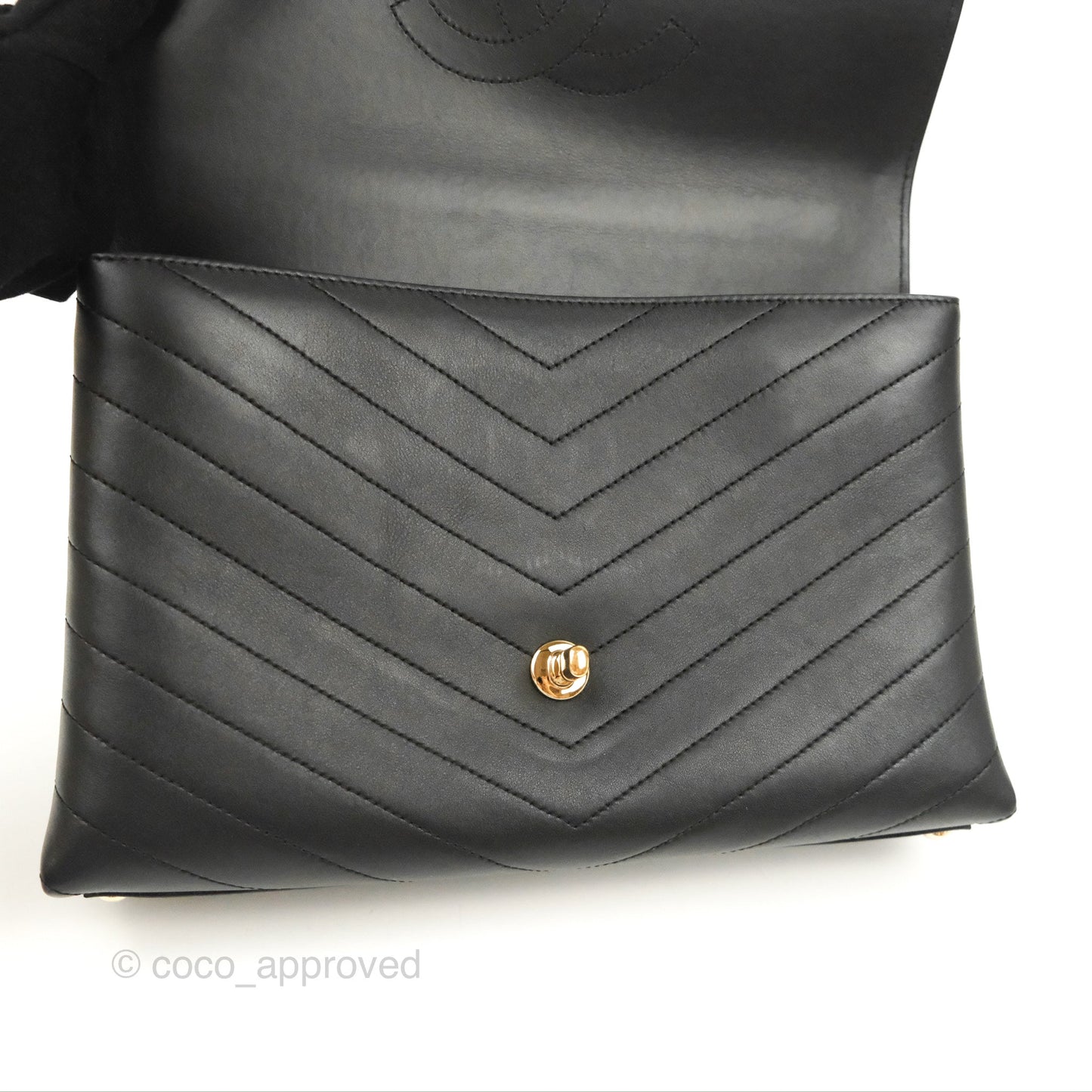 Chanel Chevron Stitched Coco Flap Bag Black Calfskin Gold Hardware