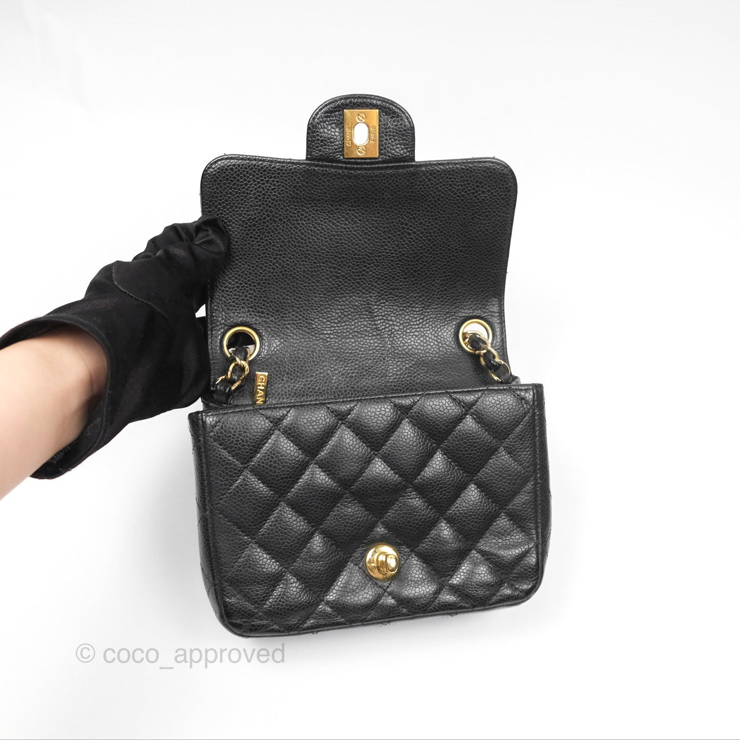 Chanel Vintage Mini Square Quilted Black Caviar Gold Hardware