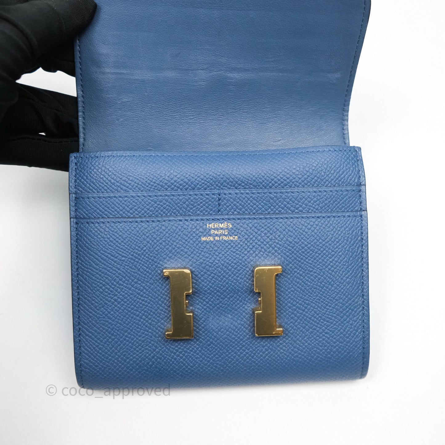 Hermès Constance Short Wallet Bleu Agate R2 Epsom Gold Hardware