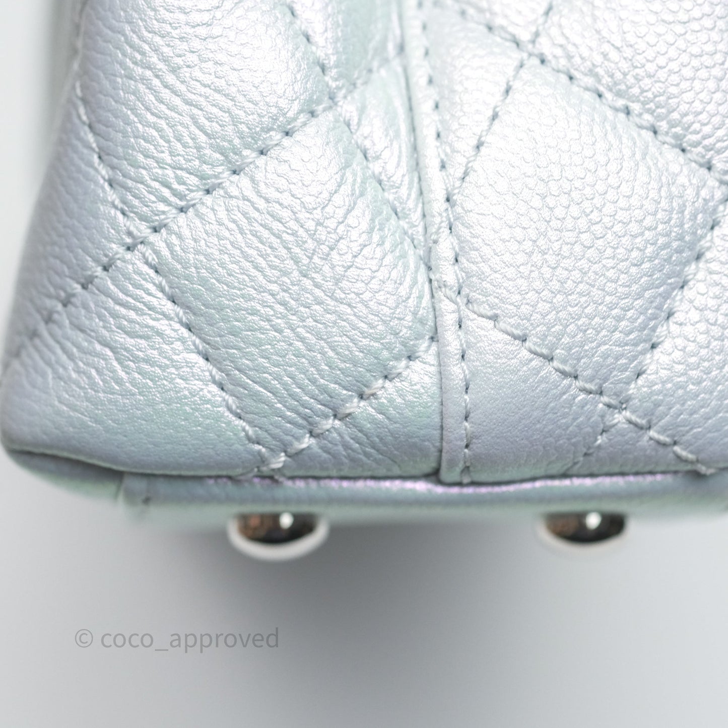 Chanel Mini Coco Handle Quilted Iridescent Light Blue Caviar Rainbow Hardware
