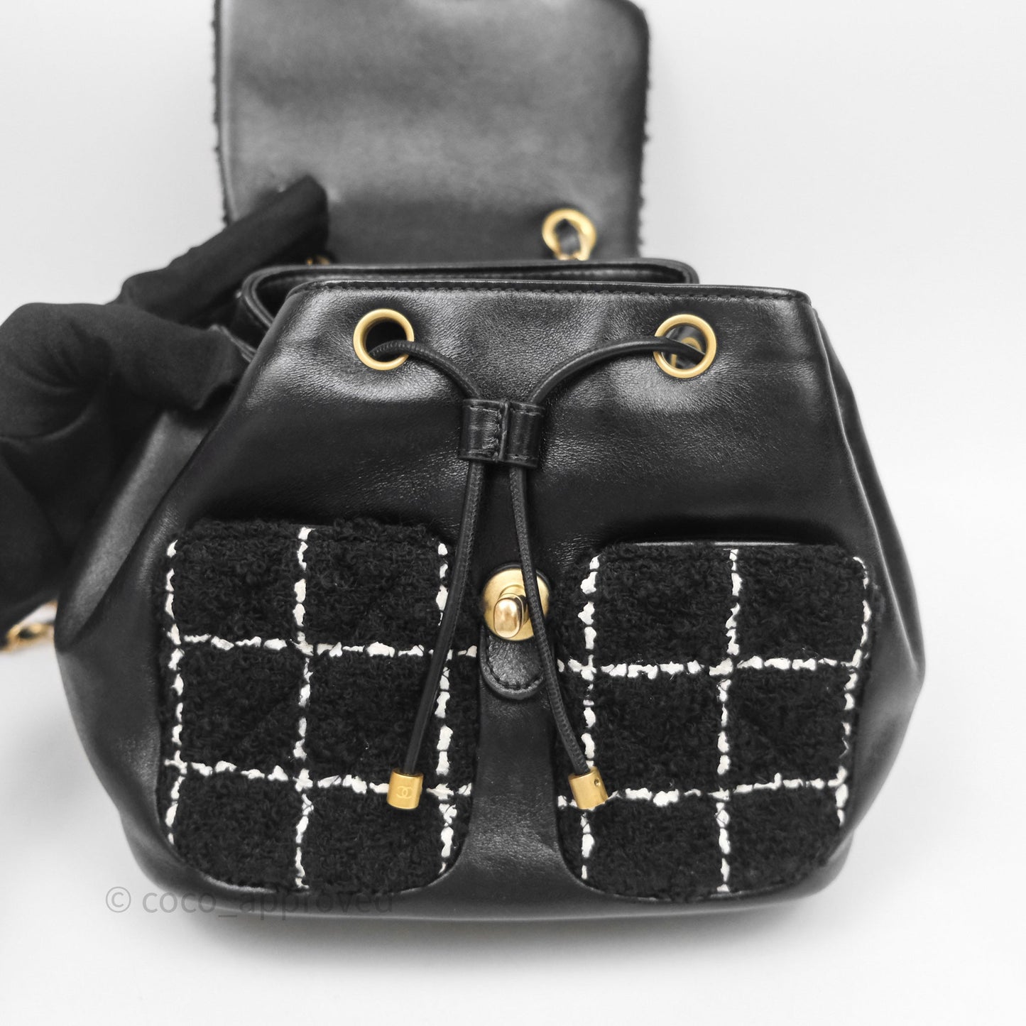 Chanel Duma Backpack Black Tweed Aged Gold Hardware