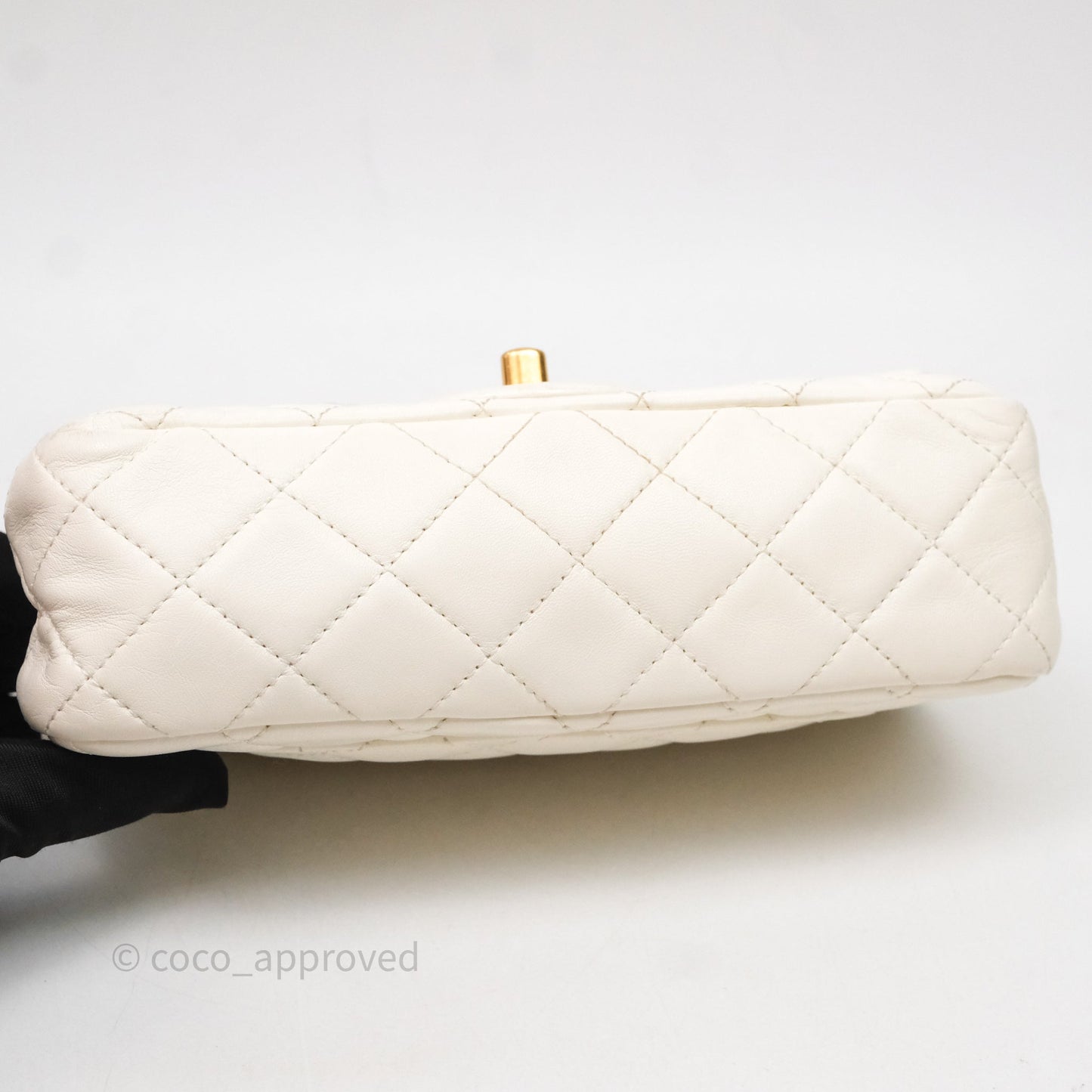 Chanel Mini Rectangular Pearl Crush White Lambskin Aged Gold Hardware