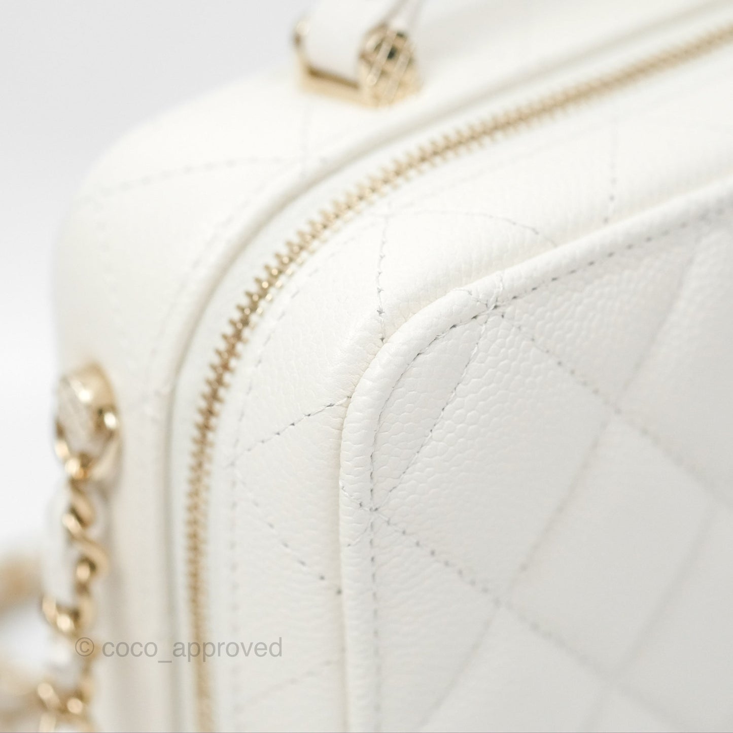 Chanel Quilted Top Handle Vanity White Caviar Gold Hardware