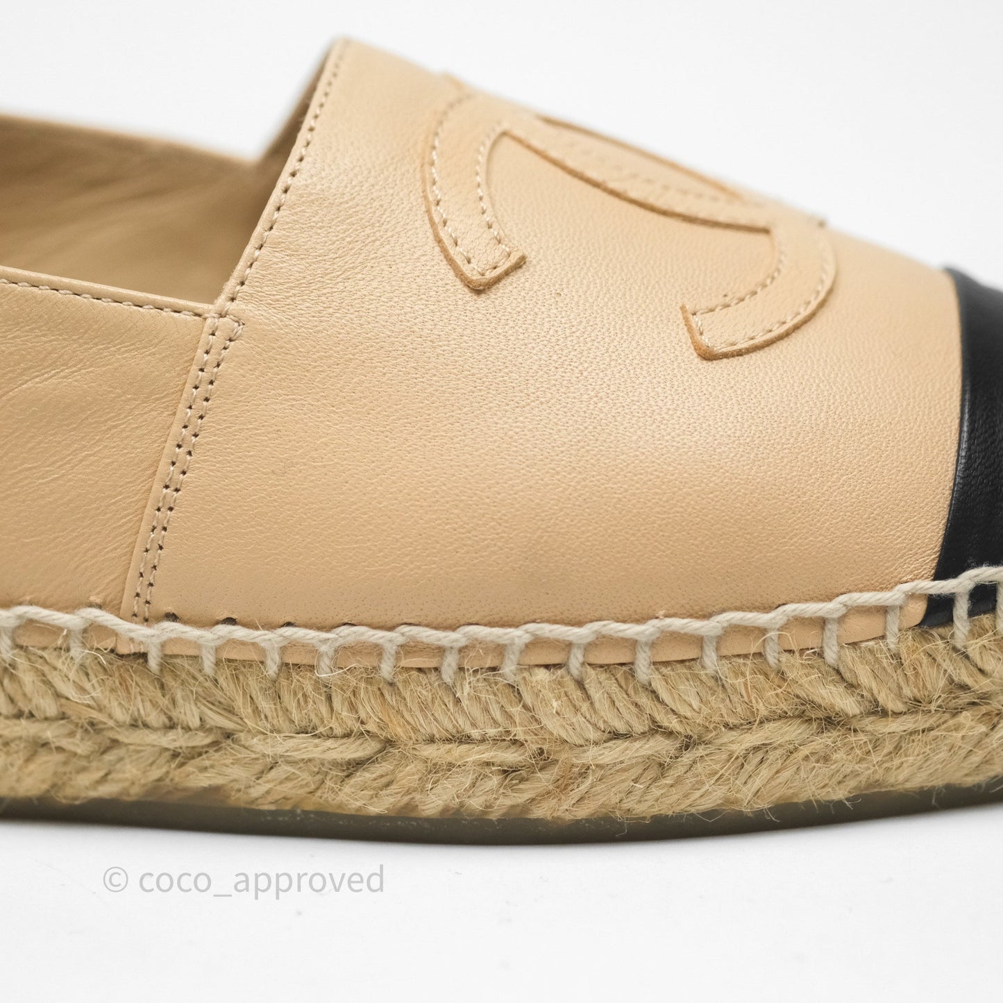 Chanel CC Espadrilles Beige Black Lambskin Size 36