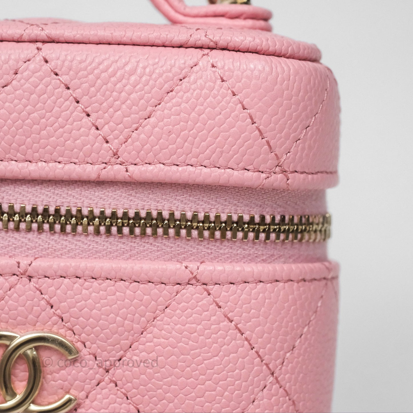 Chanel Quilted Mini Handle With Care Vanity Case With Chain Pink Caviar Gold Hardware