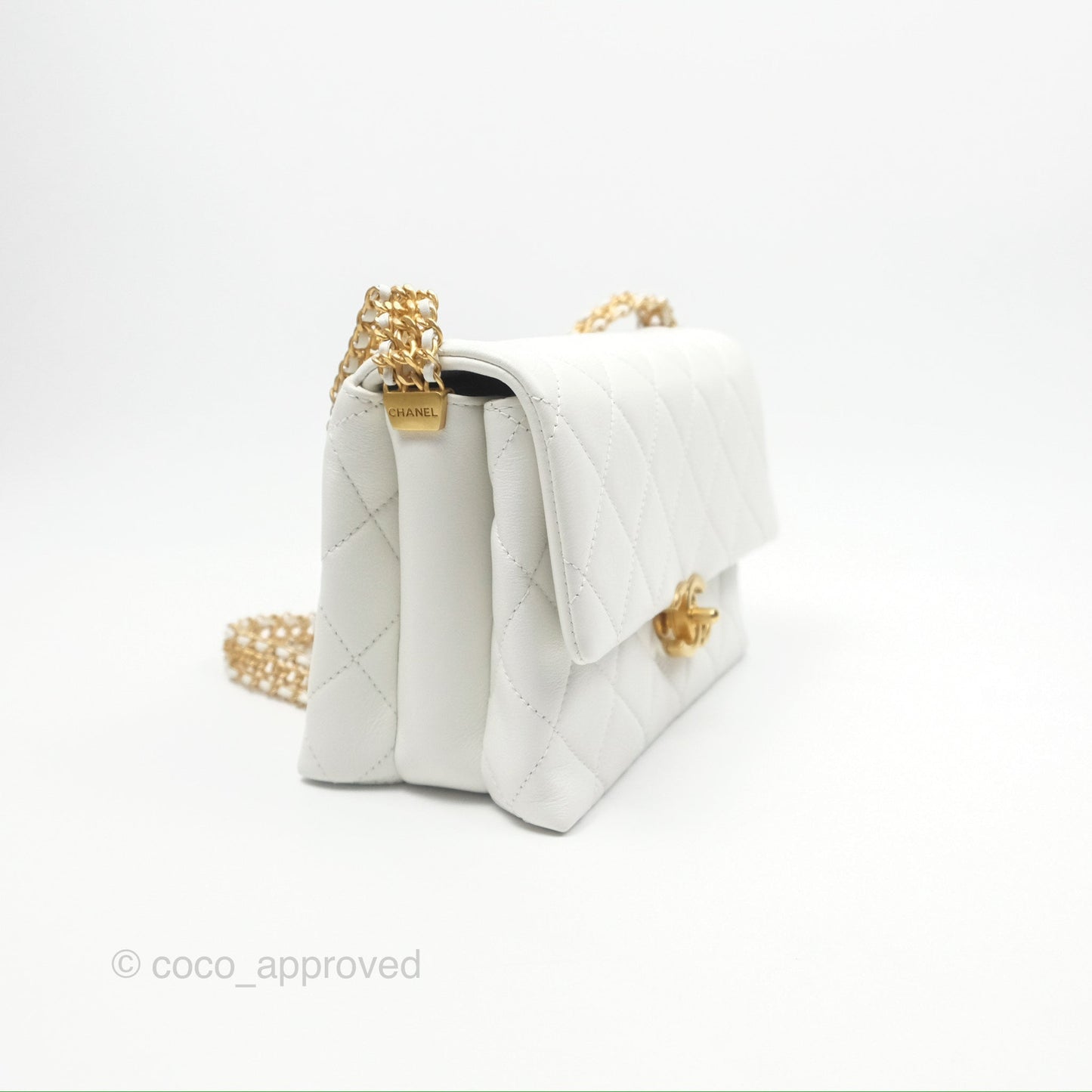 Chanel Adjustable Flap Bag White Calfskin Aged Gold Hardware